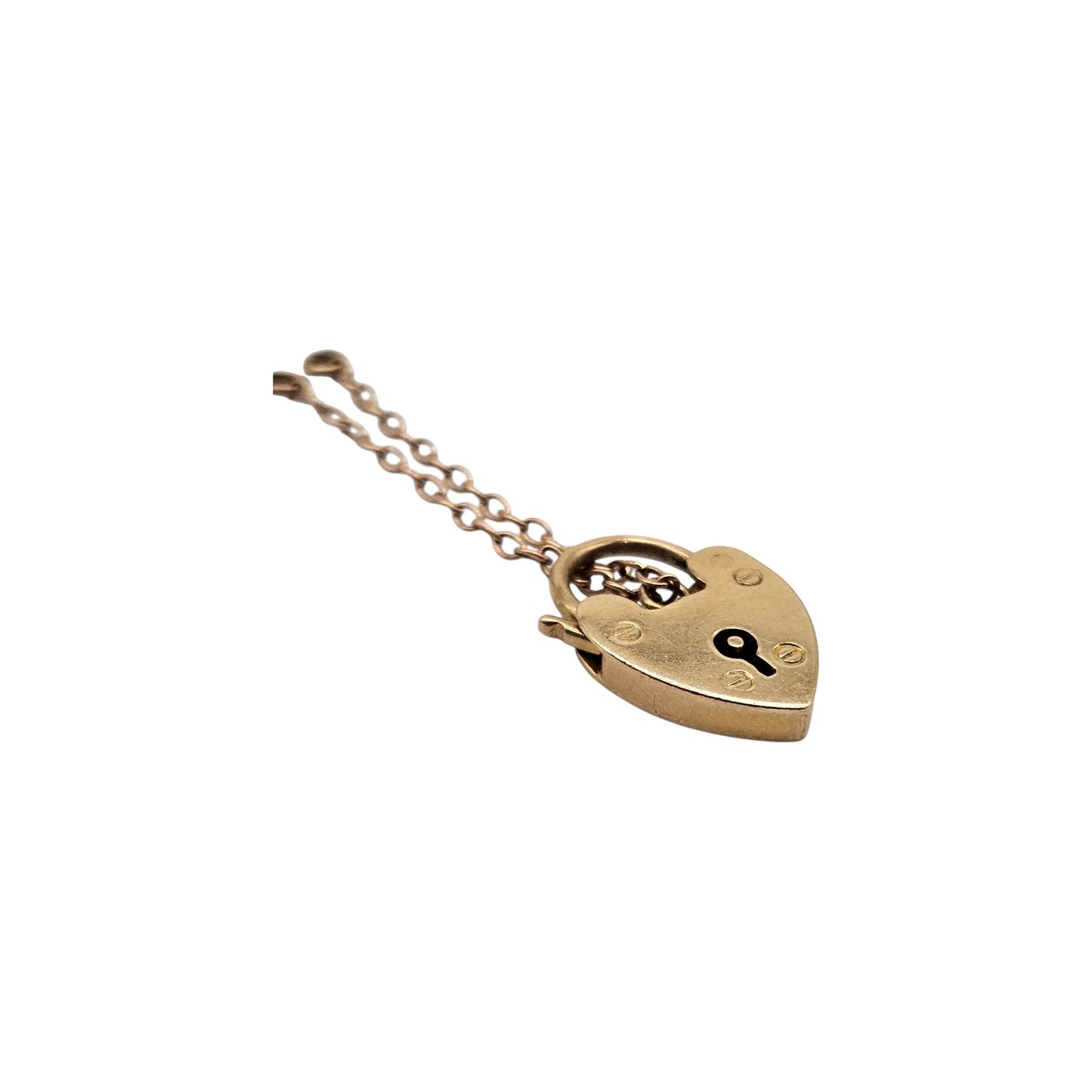 9ct 375 Yellow Gold Heart Shaped Padlock 1961 L 1.8 cm 2.0 g.
