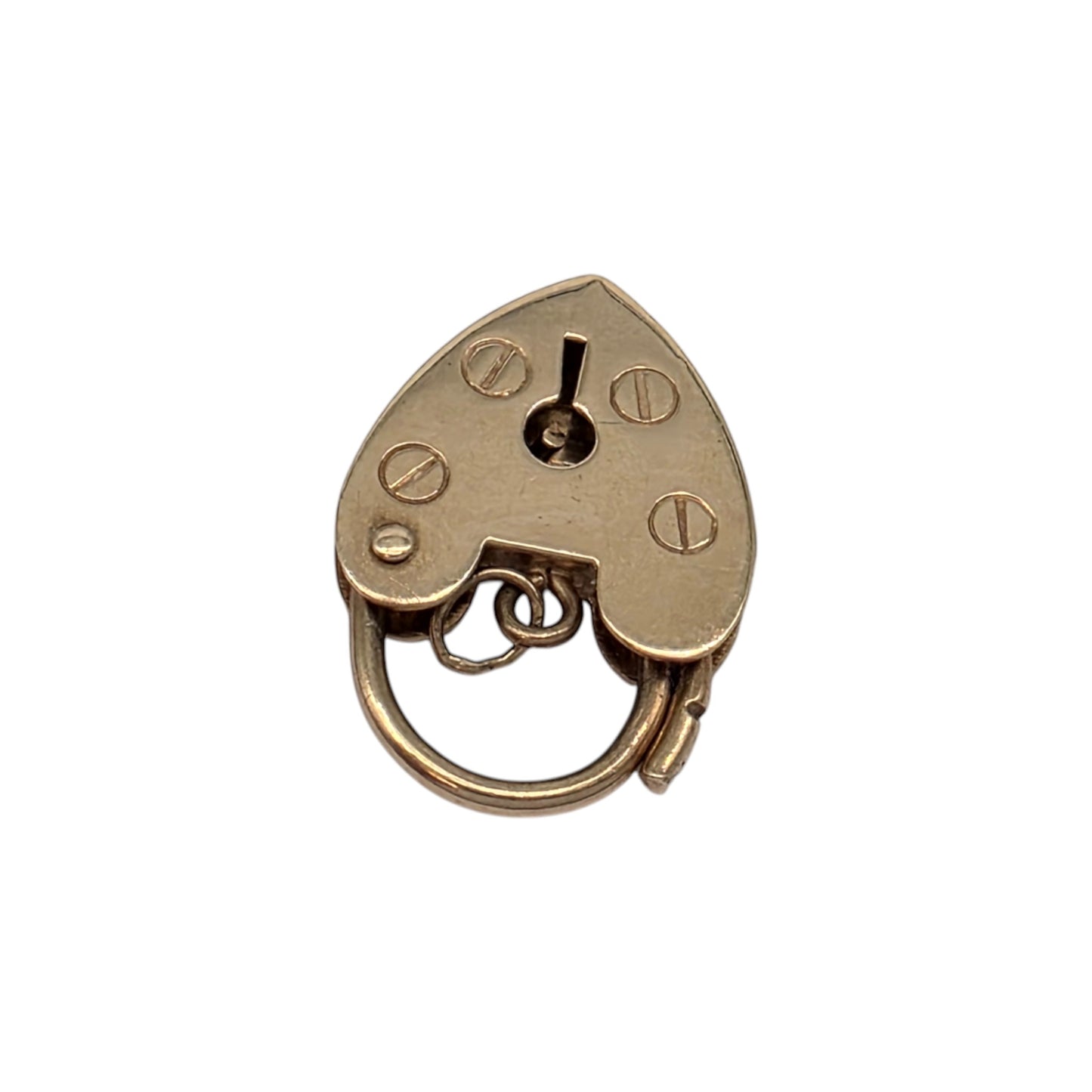 9ct 375 Yellow Gold Heart Shaped Padlock 1982 L 1.8 cm 1.5 g.
