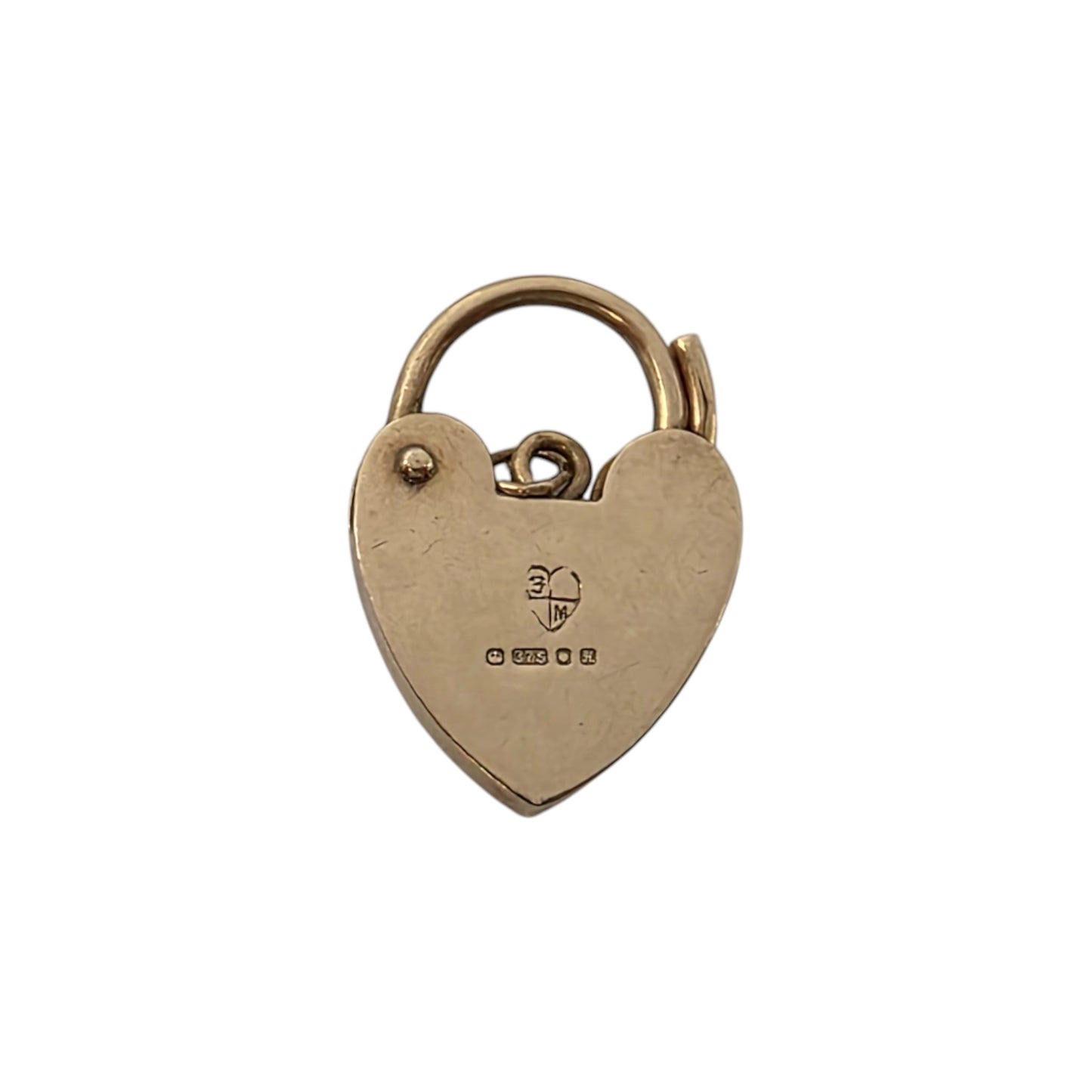 9ct 375 Yellow Gold Heart Shaped Padlock 1982 L 1.8 cm 1.5 g.