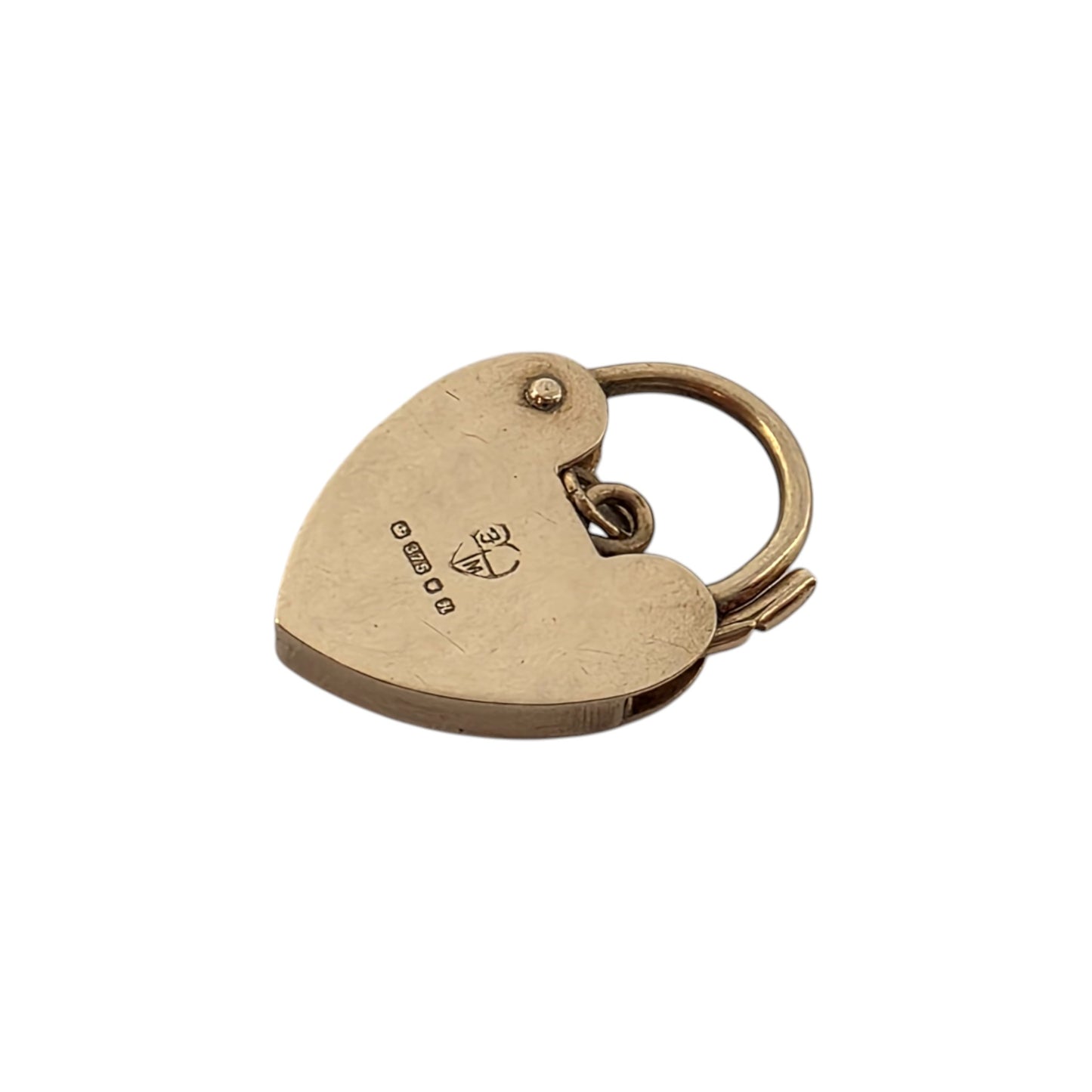 9ct 375 Yellow Gold Heart Shaped Padlock 1982 L 1.8 cm 1.5 g.