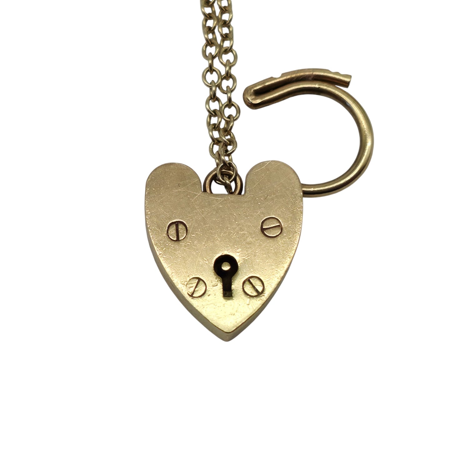 Large 9ct 375 Yellow Gold Heart Shaped Padlock 1969 L 2.5 cm 4.5 g.