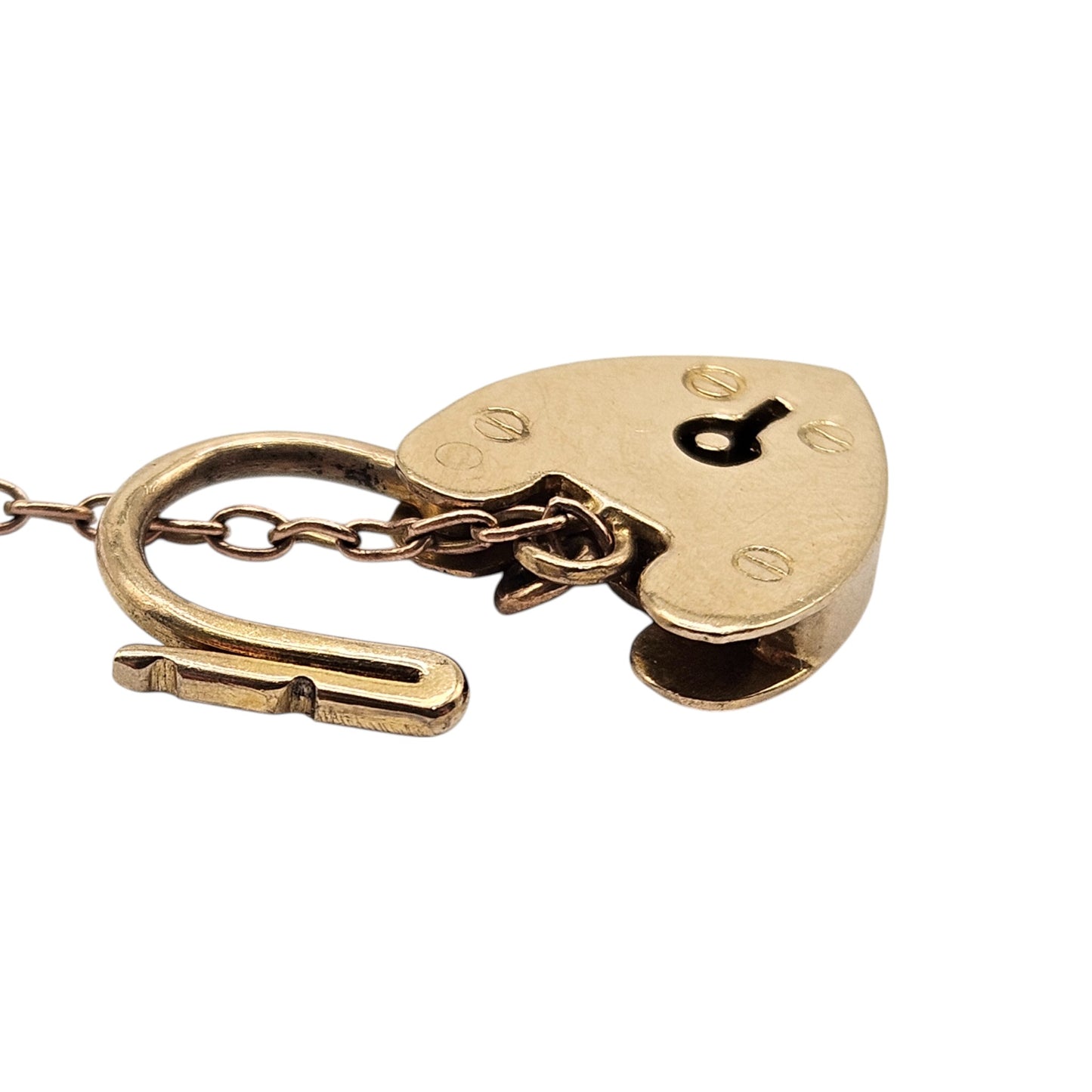 9ct 375 Yellow Gold Heart Shaped Padlock 1961 L 1.8 cm 2.0 g.
