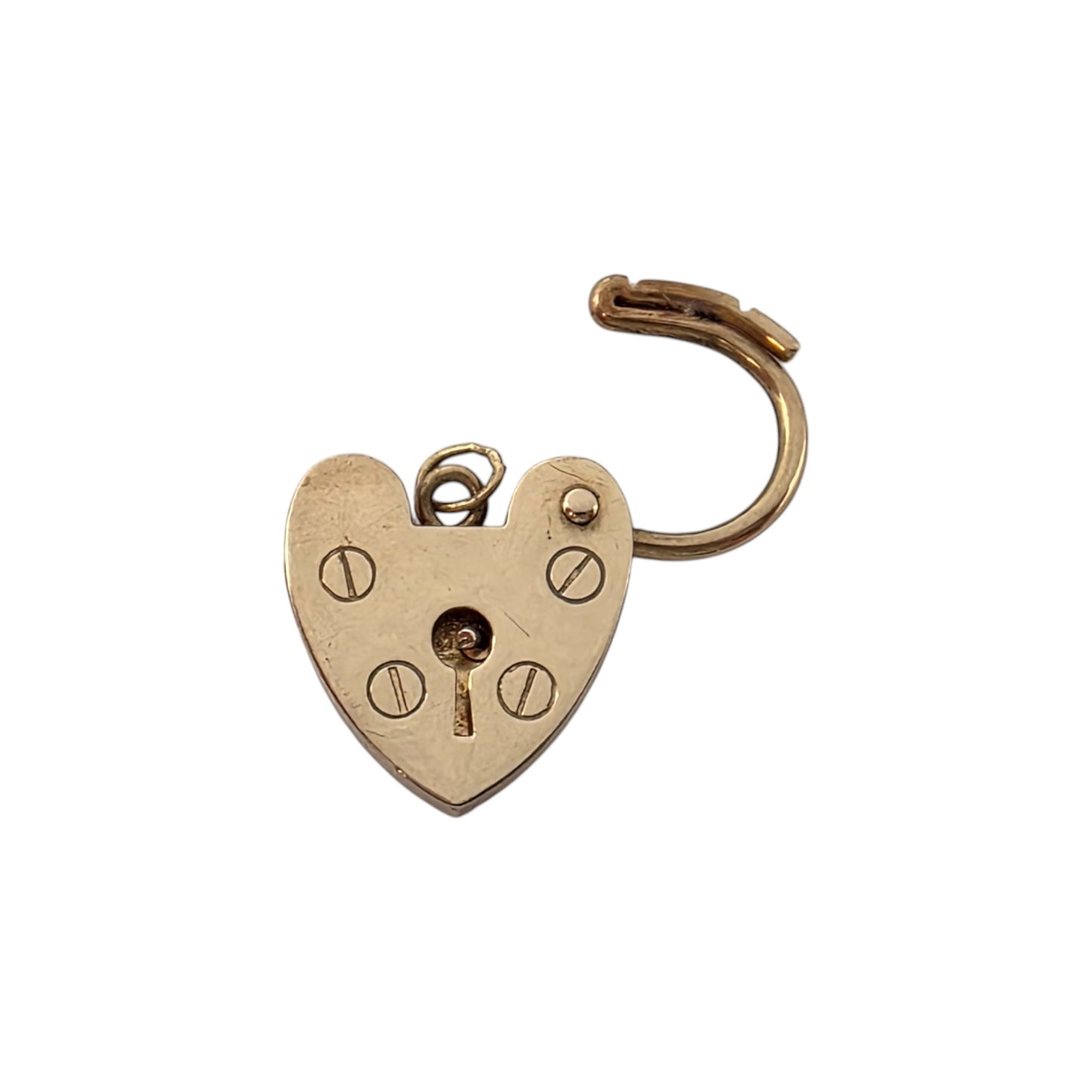 9ct 375 Yellow Gold Heart Shaped Padlock 1982 L 1.8 cm 1.5 g.