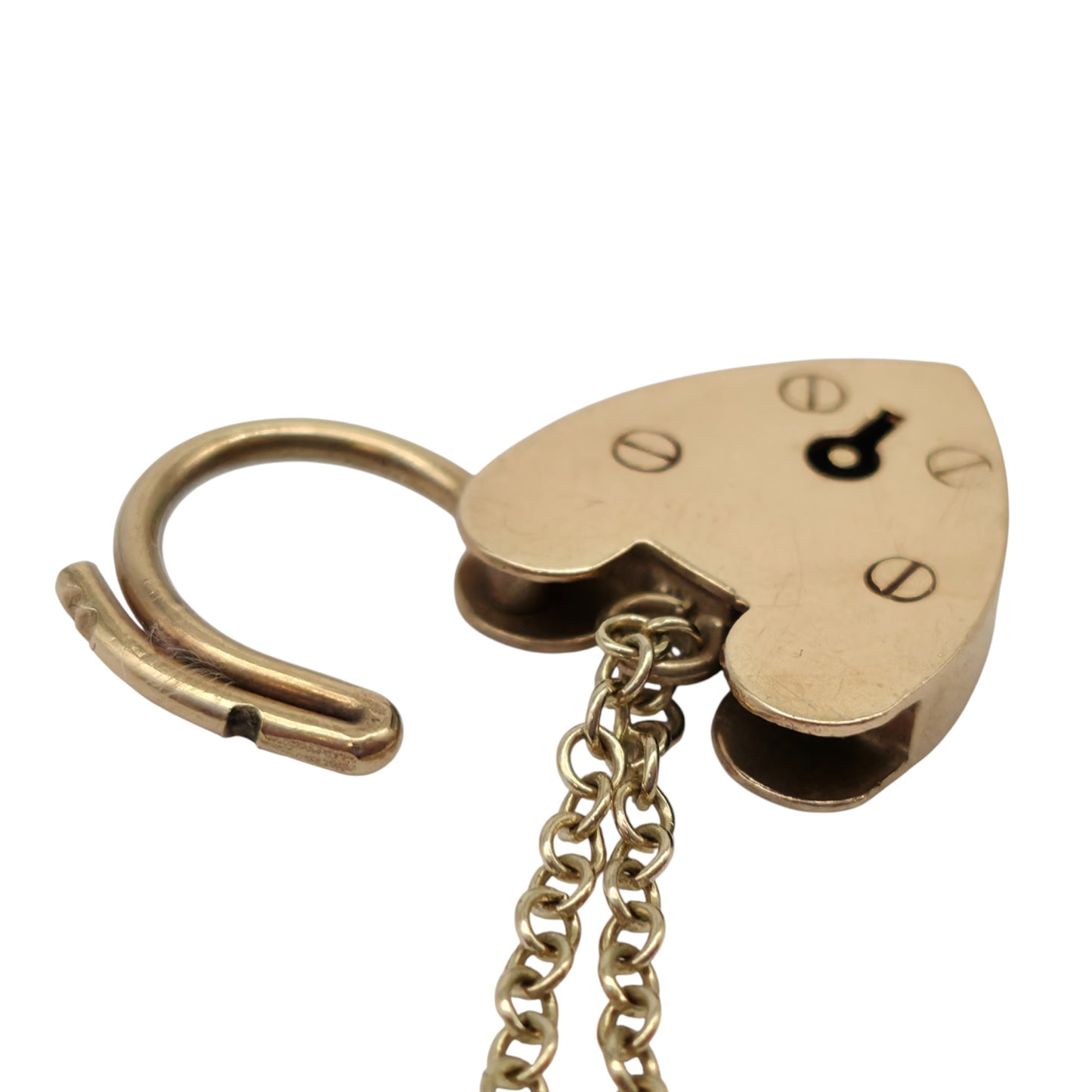 Large 9ct 375 Yellow Gold Heart Shaped Padlock 1969 L 2.5 cm 4.5 g.