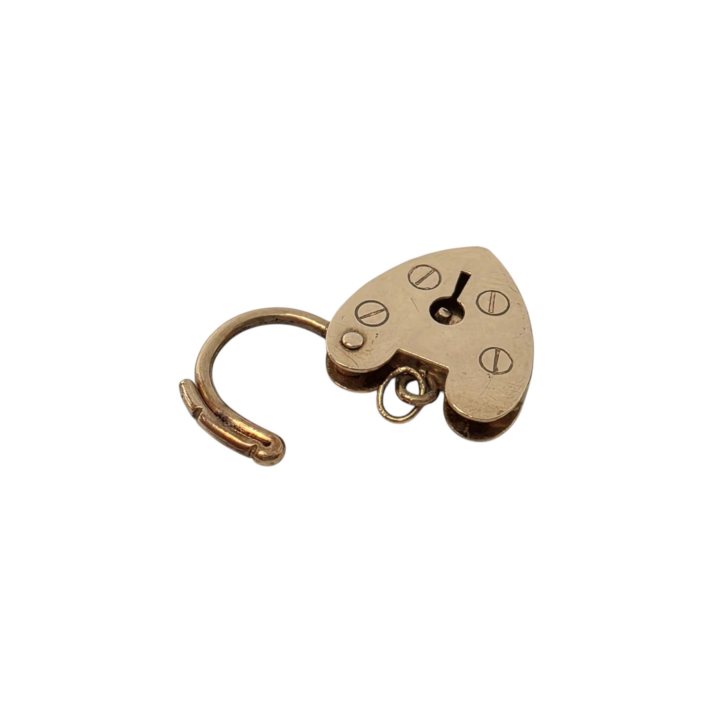 9ct 375 Yellow Gold Heart Shaped Padlock 1982 L 1.8 cm 1.5 g.
