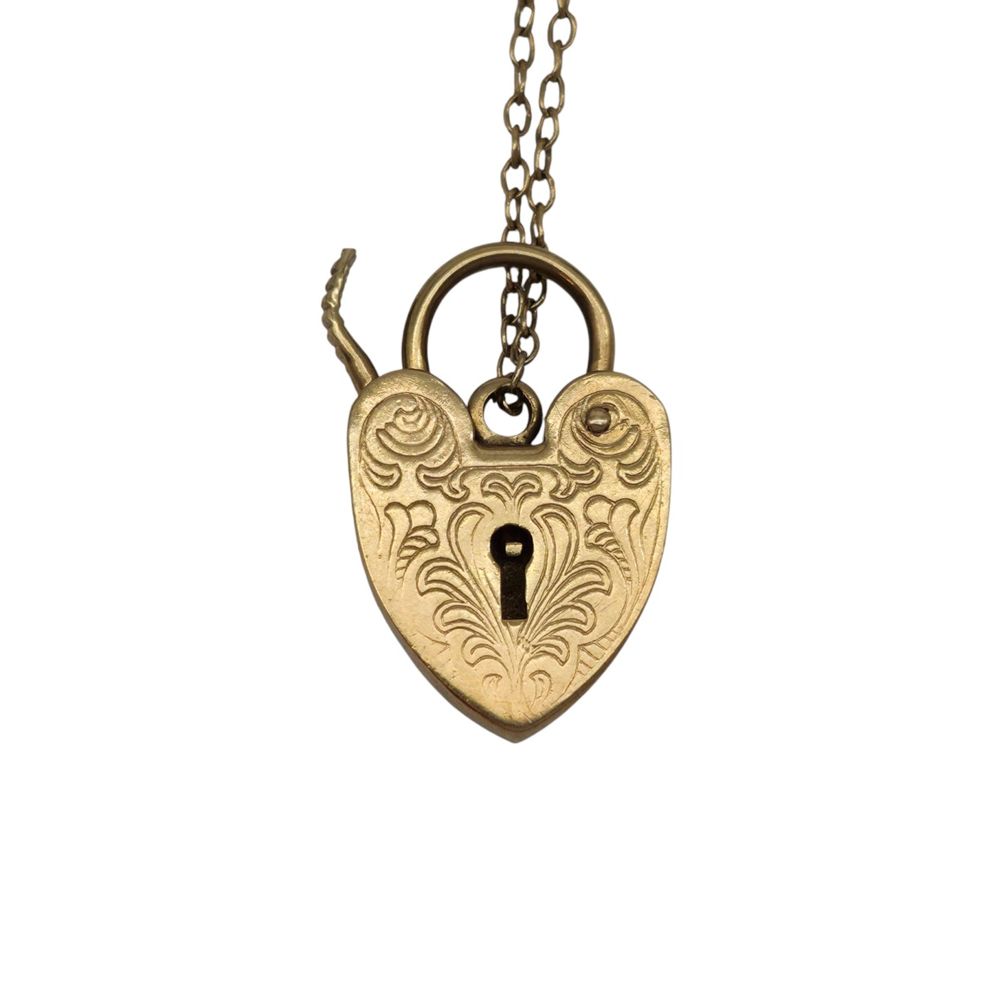 9ct 375 Yellow Gold Engraved Heart Shaped Padlock 1973 L 2.1 cm 2.8 g.