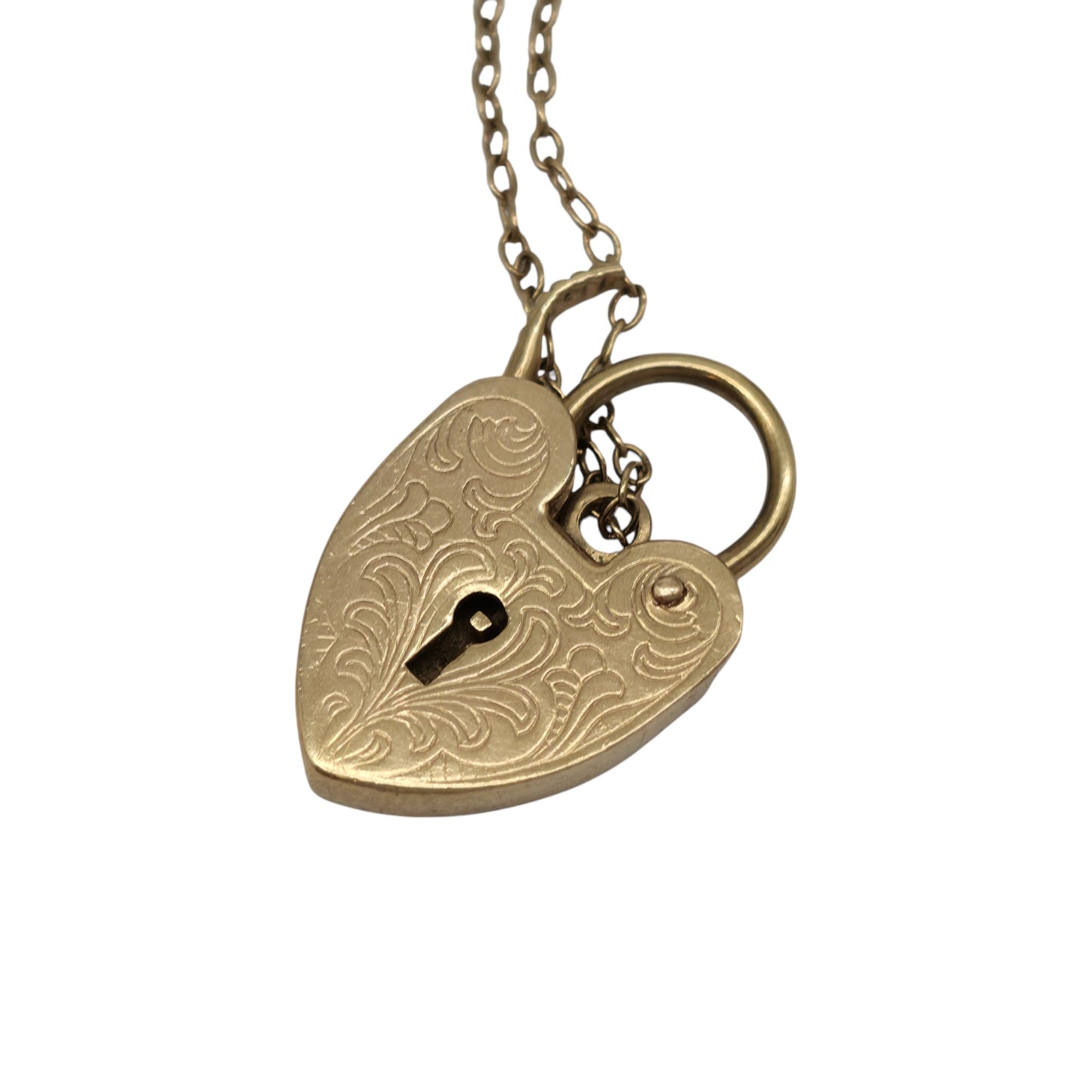 9ct 375 Yellow Gold Engraved Heart Shaped Padlock 1973 L 2.1 cm 2.8 g.
