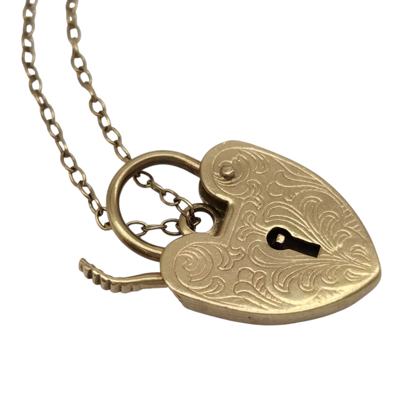 9ct 375 Yellow Gold Engraved Heart Shaped Padlock 1973 L 2.1 cm 2.8 g.