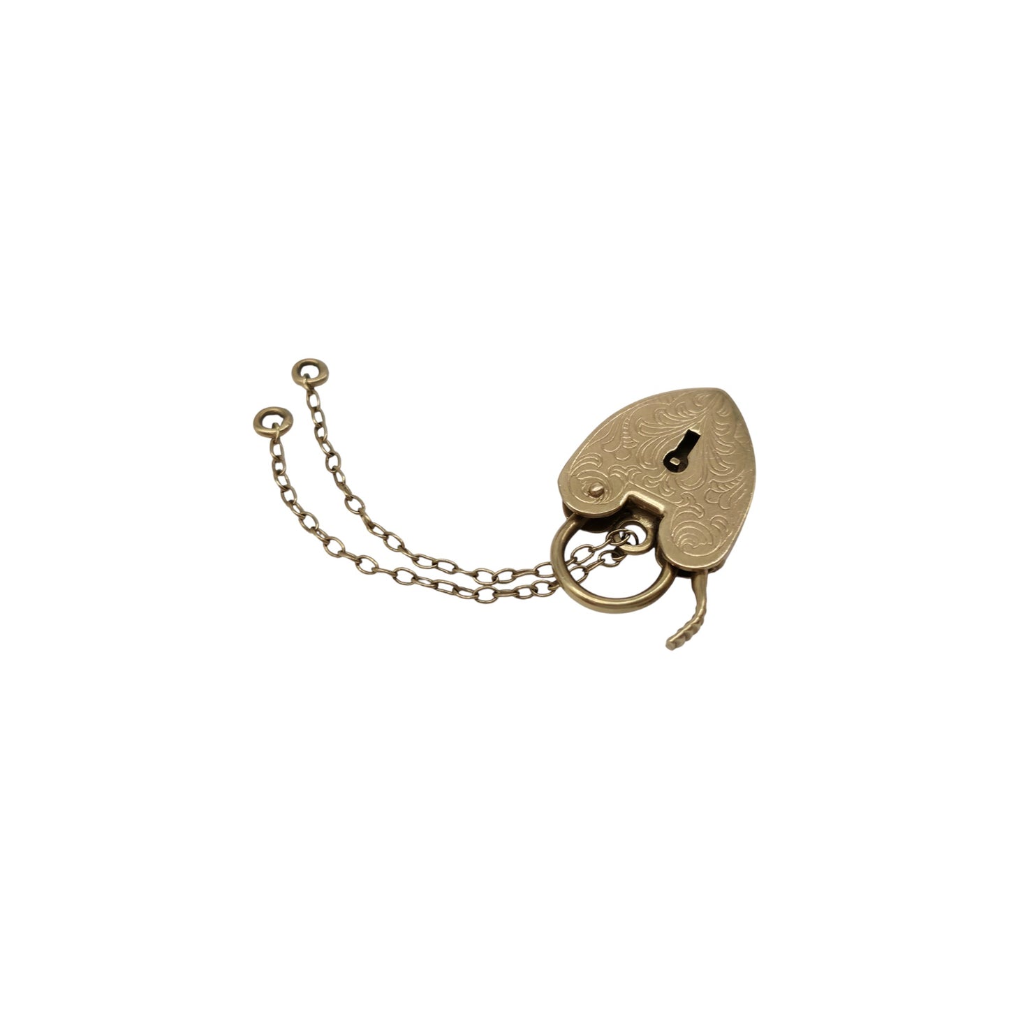 9ct 375 Yellow Gold Engraved Heart Shaped Padlock 1973 L 2.1 cm 2.8 g.