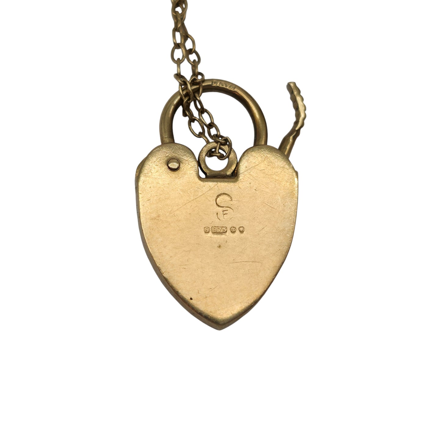 9ct 375 Yellow Gold Engraved Heart Shaped Padlock 1973 L 2.1 cm 2.8 g.