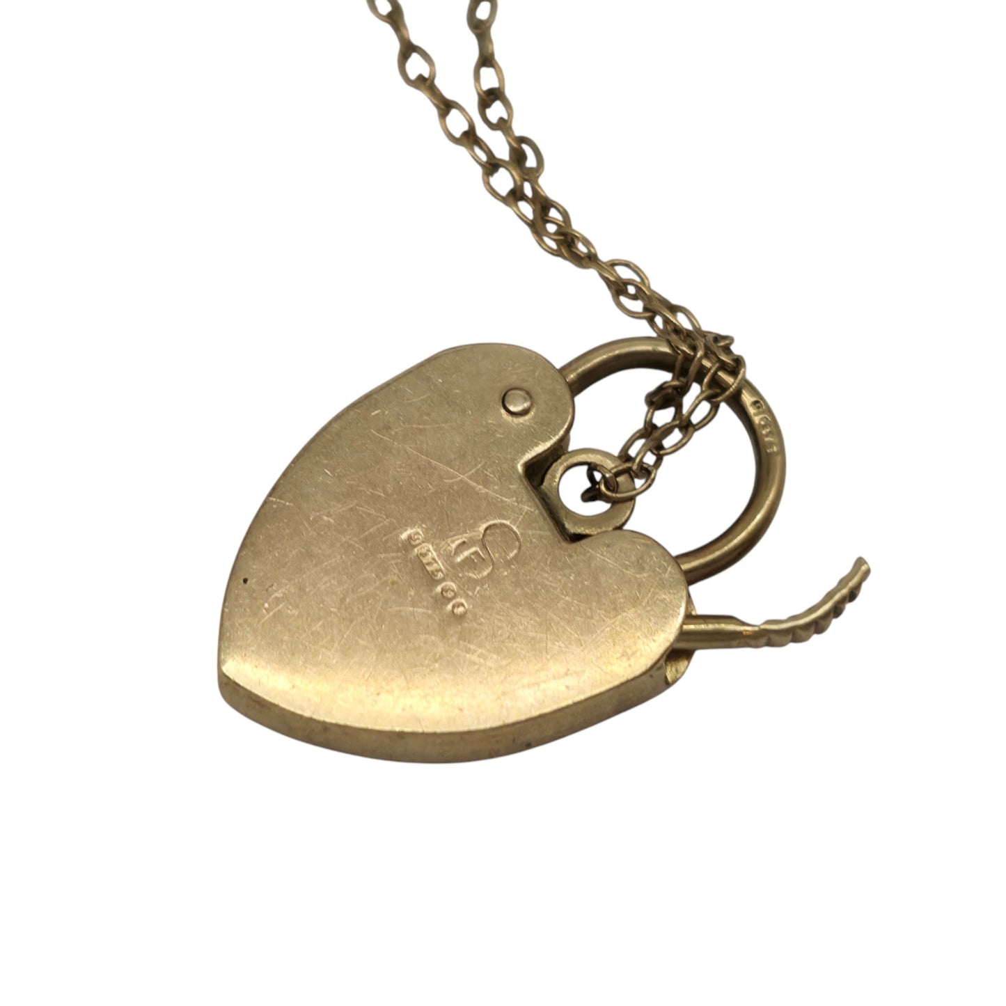 9ct 375 Yellow Gold Engraved Heart Shaped Padlock 1973 L 2.1 cm 2.8 g.