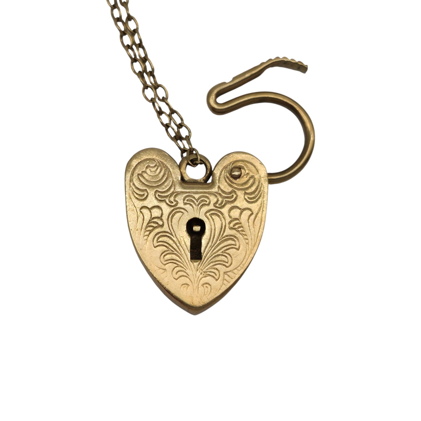 9ct 375 Yellow Gold Engraved Heart Shaped Padlock 1973 L 2.1 cm 2.8 g.