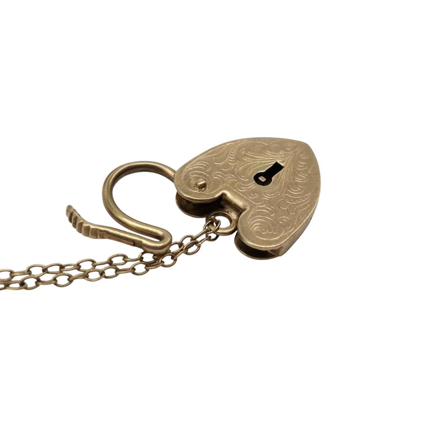 9ct 375 Yellow Gold Engraved Heart Shaped Padlock 1973 L 2.1 cm 2.8 g.