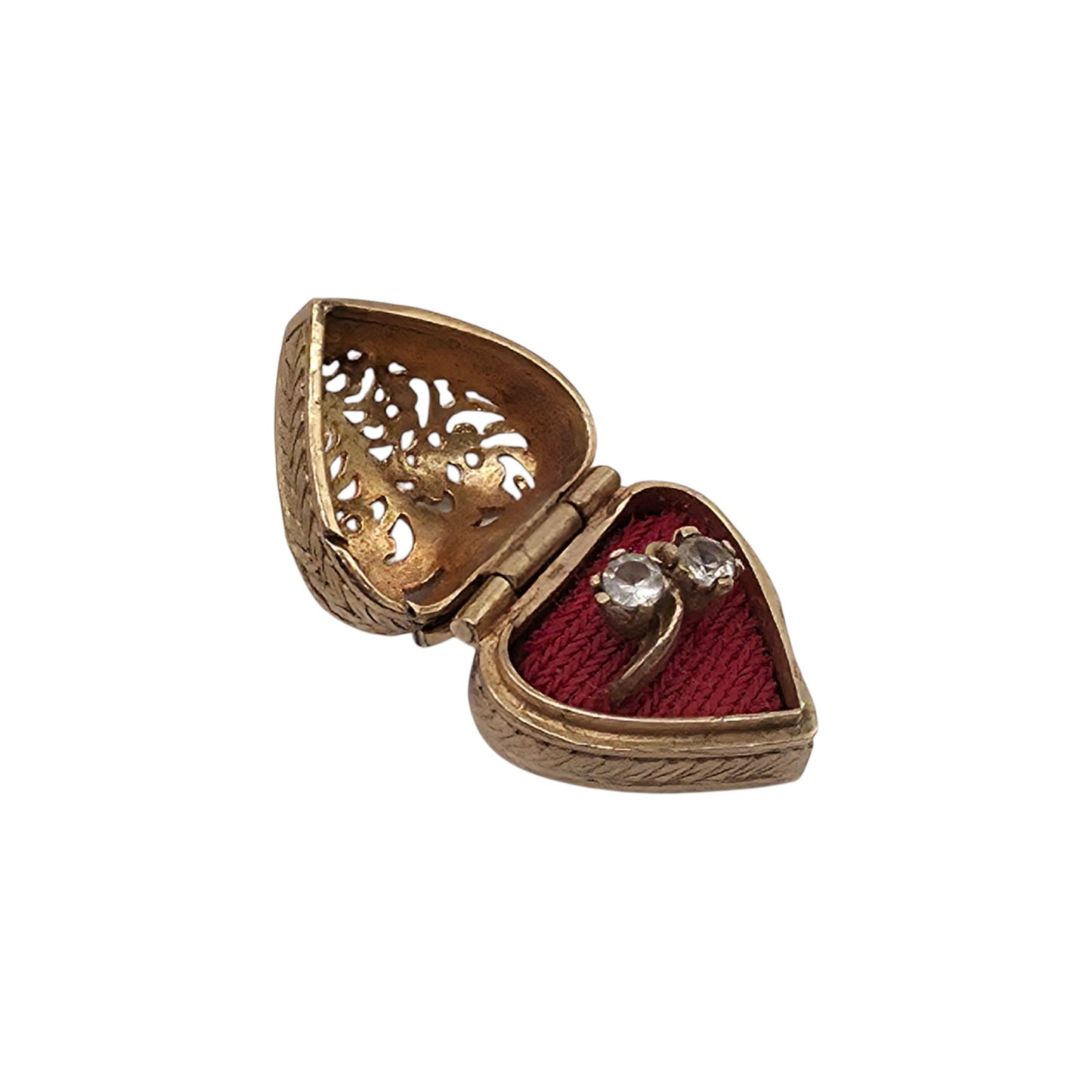 9ct 375 Yellow Gold Heart Ring Box Opening Charm c.1960's L 1.5 cm 4.9 g.