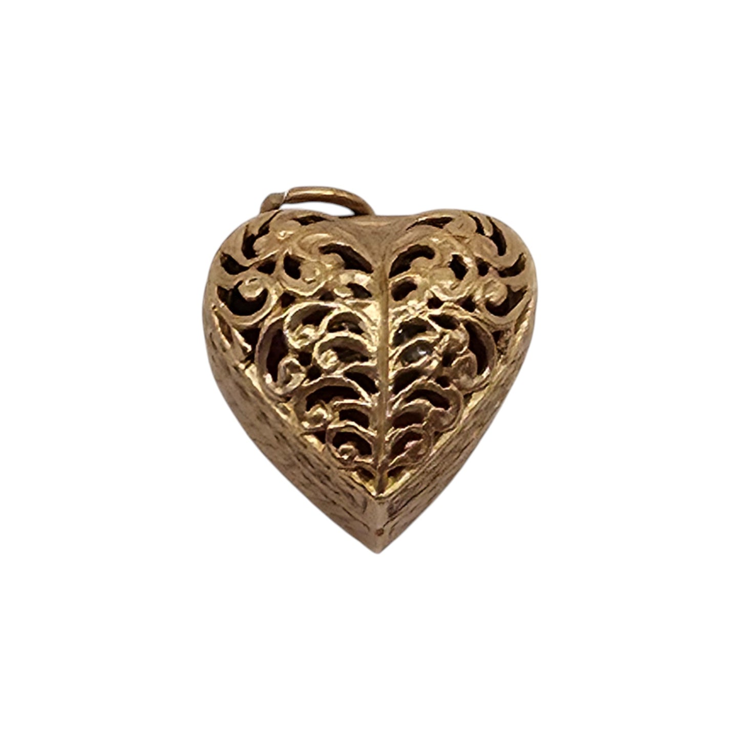 9ct 375 Yellow Gold Heart Ring Box Opening Charm c.1960's L 1.5 cm 4.9 g.
