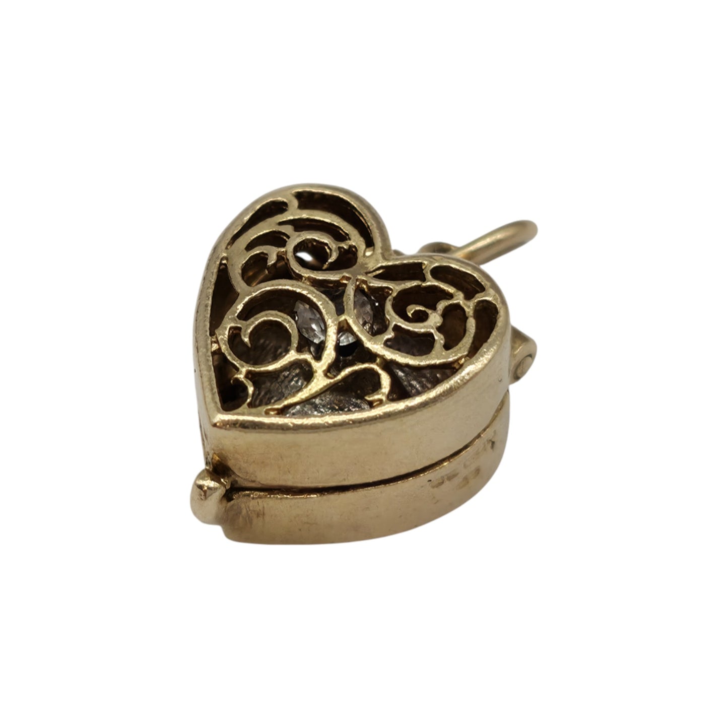 9ct 375 Yellow Gold Heart Ring Box Opening Charm 1973 L 1.3 cm 4.6 g.