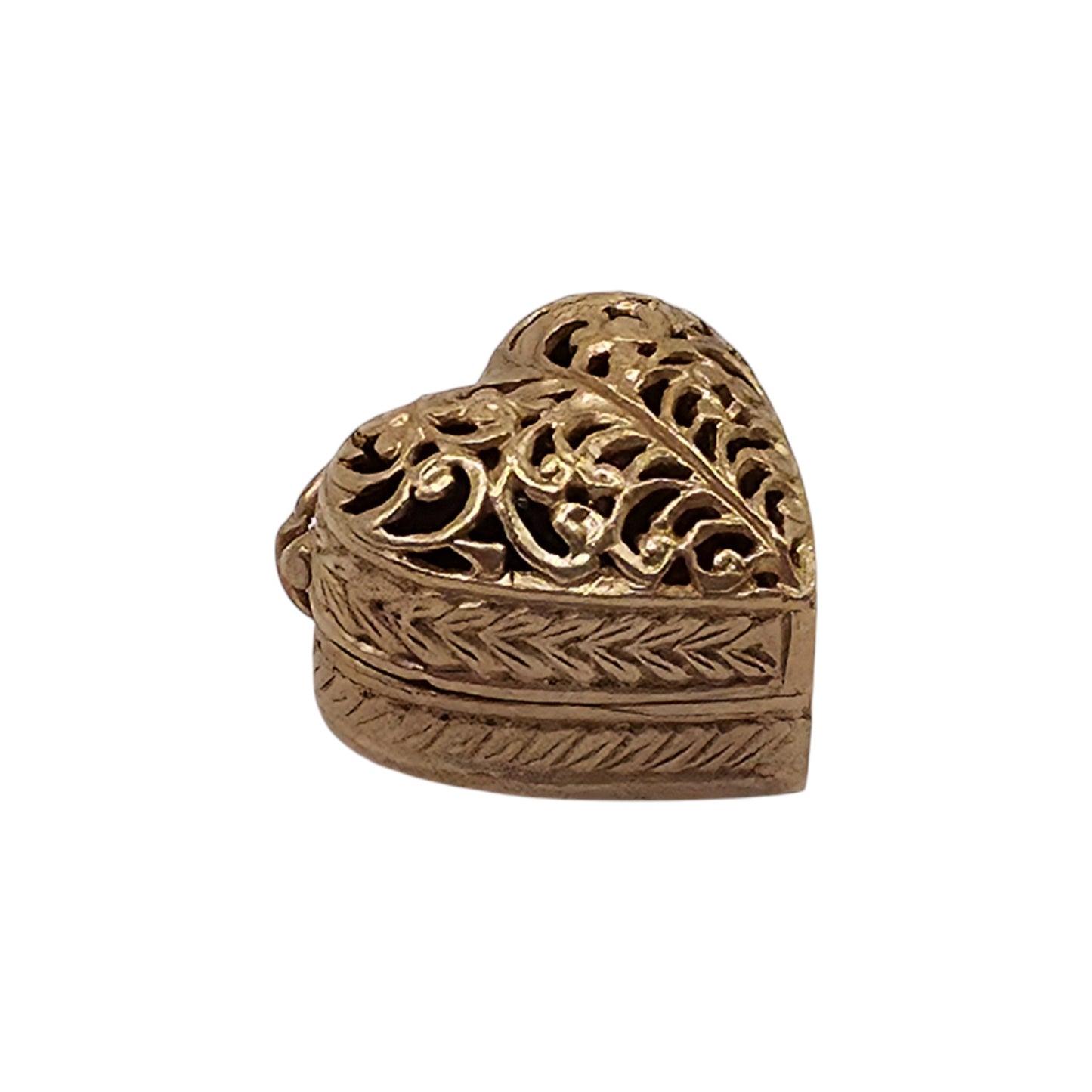9ct 375 Yellow Gold Heart Ring Box Opening Charm c.1960's L 1.5 cm 4.9 g.