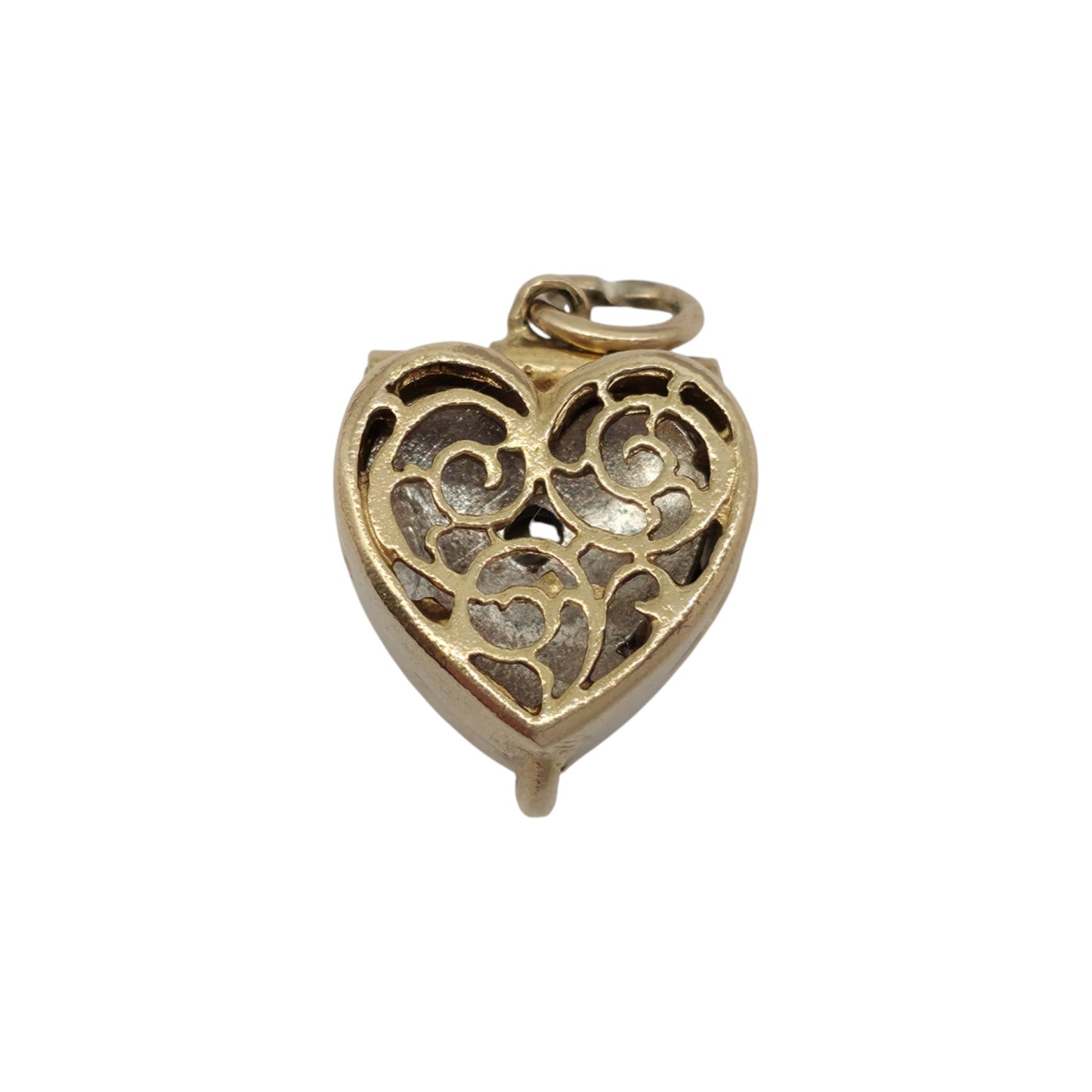 9ct 375 Yellow Gold Heart Ring Box Opening Charm 1973 L 1.3 cm 4.6 g.