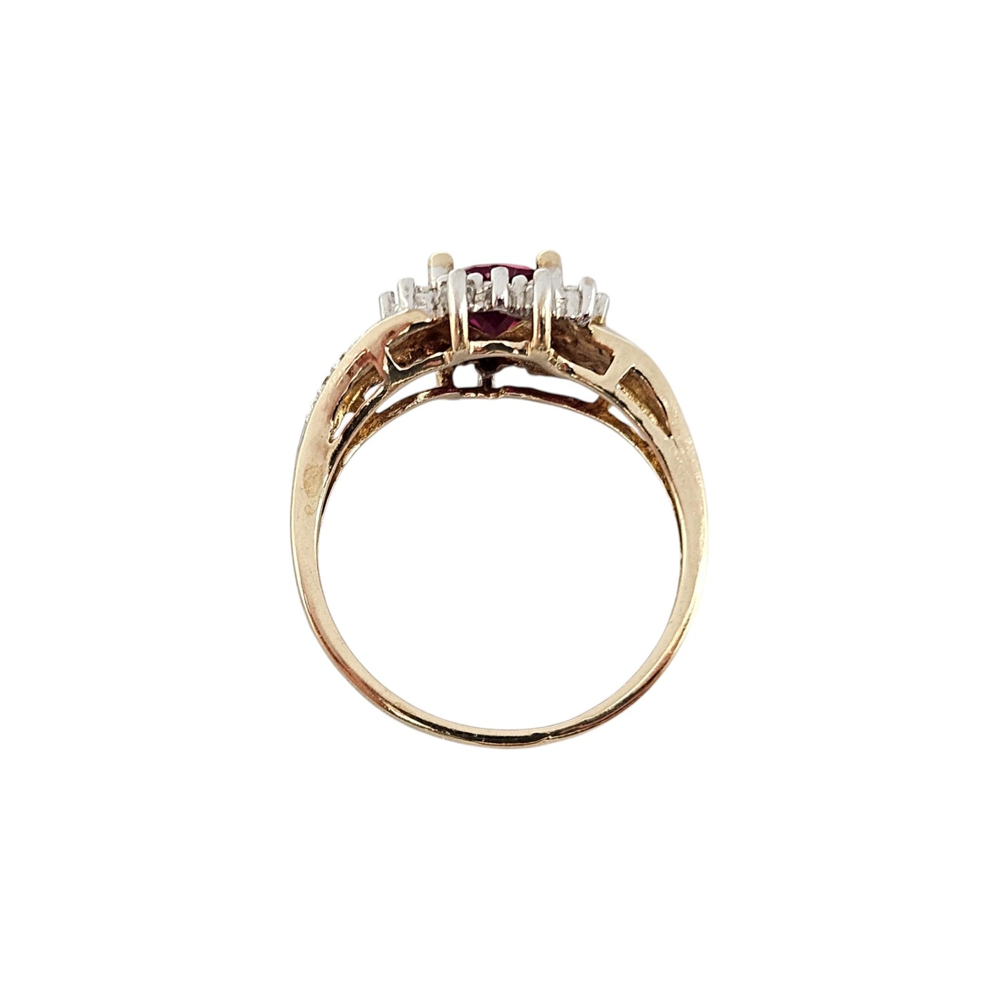 9ct 375 Yellow Gold Spinel & Diamond Heart Ring Size P, 2.7 g.