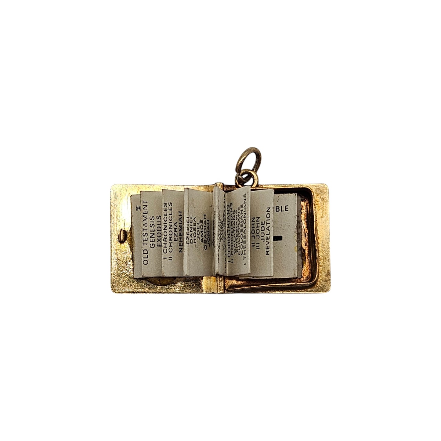 9ct 375 Yellow Gold Holy Bible Opening Charm 1978 L 1.4 cm 2.2 g.