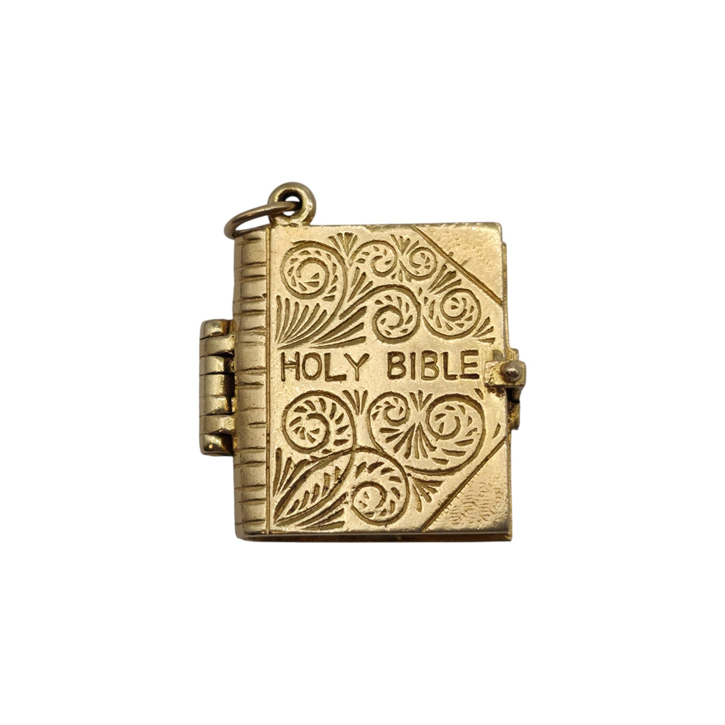 Heavy 9ct 375 Yellow Gold Holy Bible Opening Charm 1961 L 2.0 cm 14.0 g.