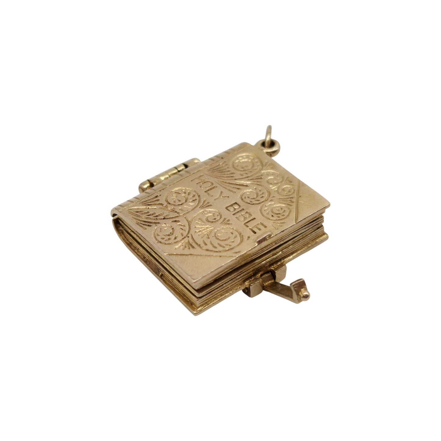 Heavy 9ct 375 Yellow Gold Holy Bible Opening Charm 1961 L 2.0 cm 14.0 g.