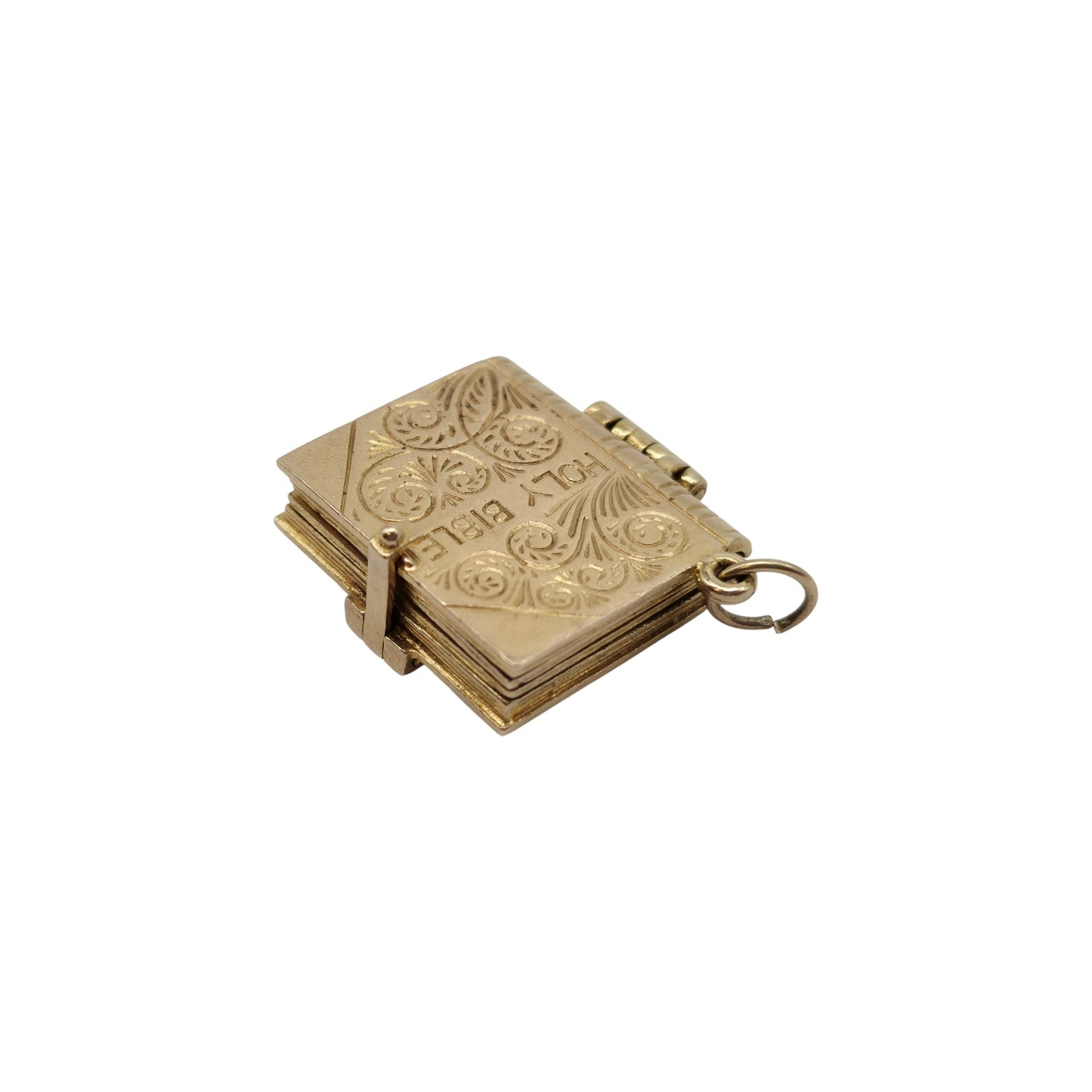 Heavy 9ct 375 Yellow Gold Holy Bible Opening Charm 1961 L 2.0 cm 14.0 g.