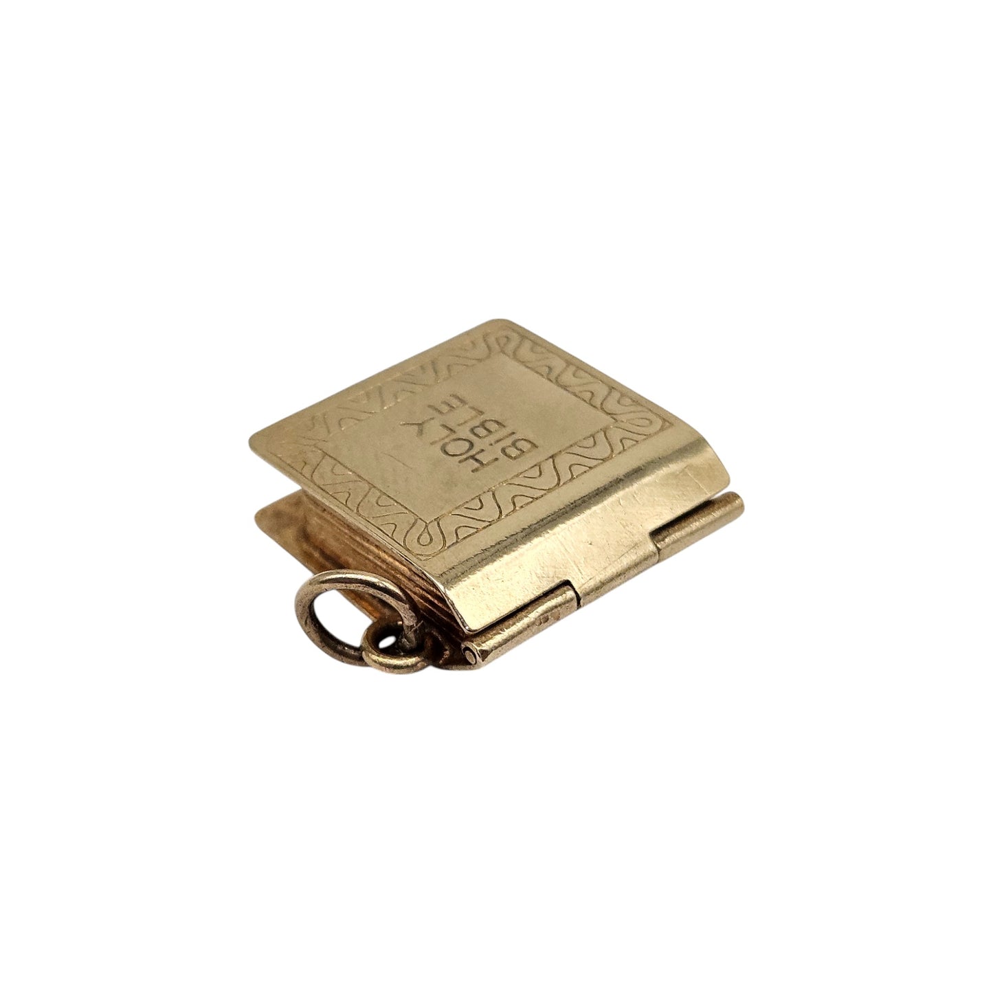 9ct 375 Yellow Gold Holy Bible Opening Charm 1978 L 1.4 cm 2.2 g.