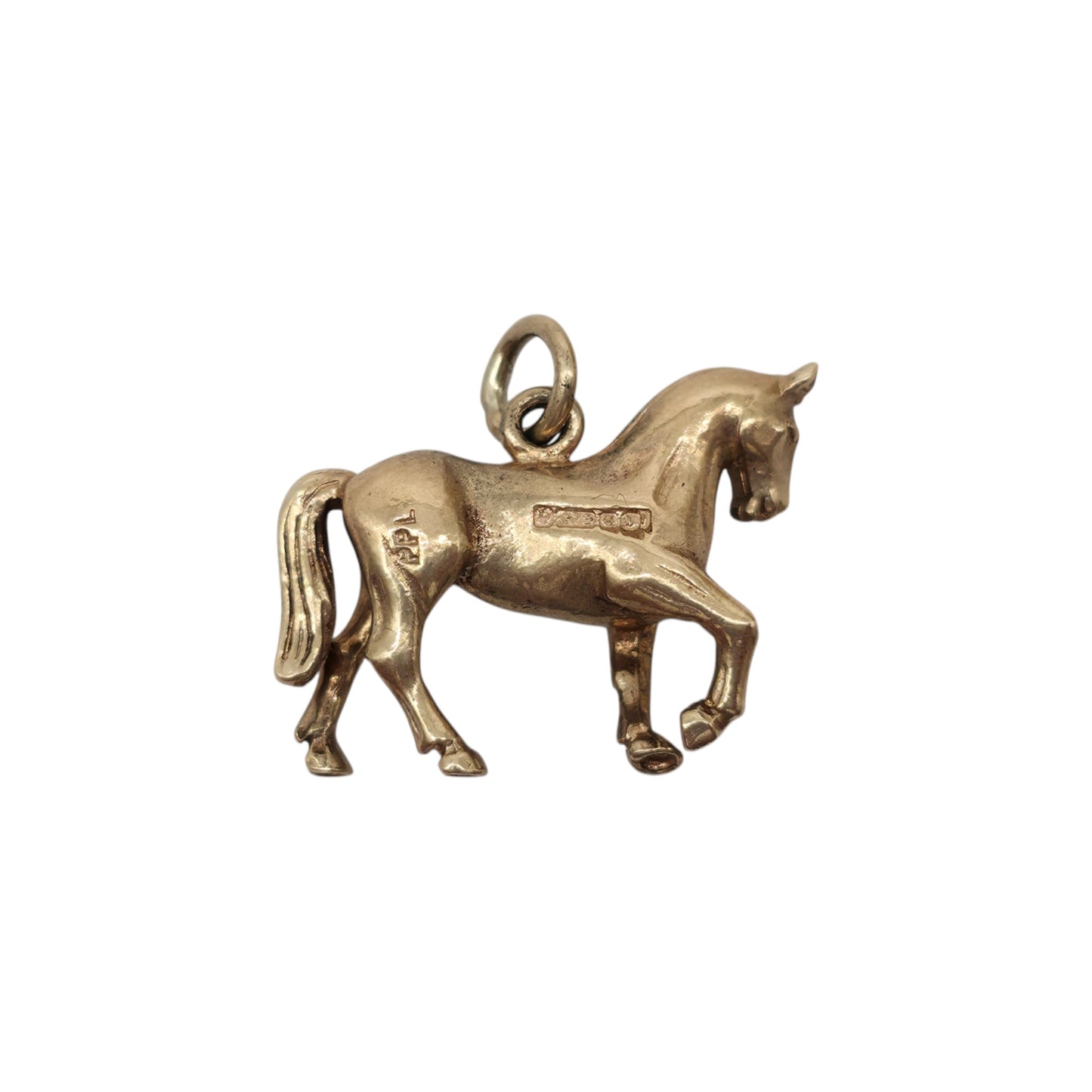 Cast 9ct 375 Yellow Gold Horse Charm 1971 L 1.9 cm 3.9 g.