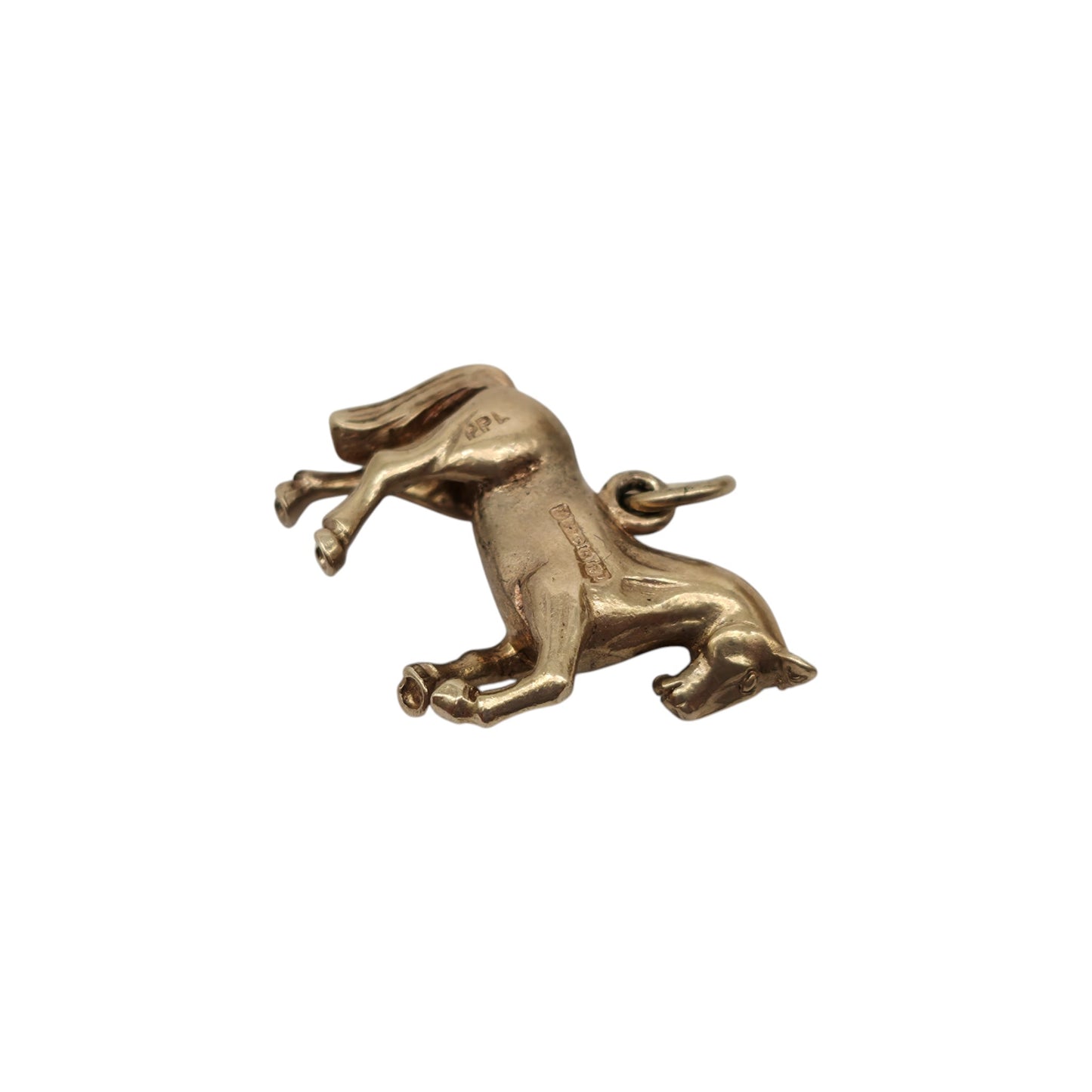 Cast 9ct 375 Yellow Gold Horse Charm 1971 L 1.9 cm 3.9 g.