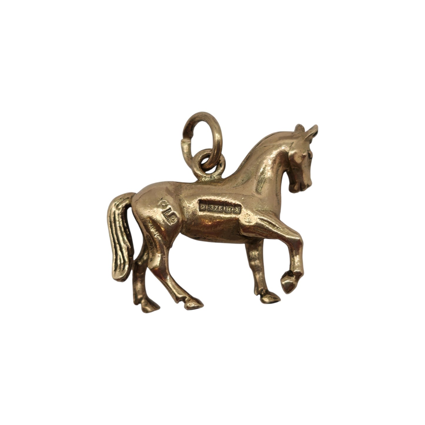 9ct 375 Yellow Gold Horse Charm 1972 L 1.9 cm 3.7 g.