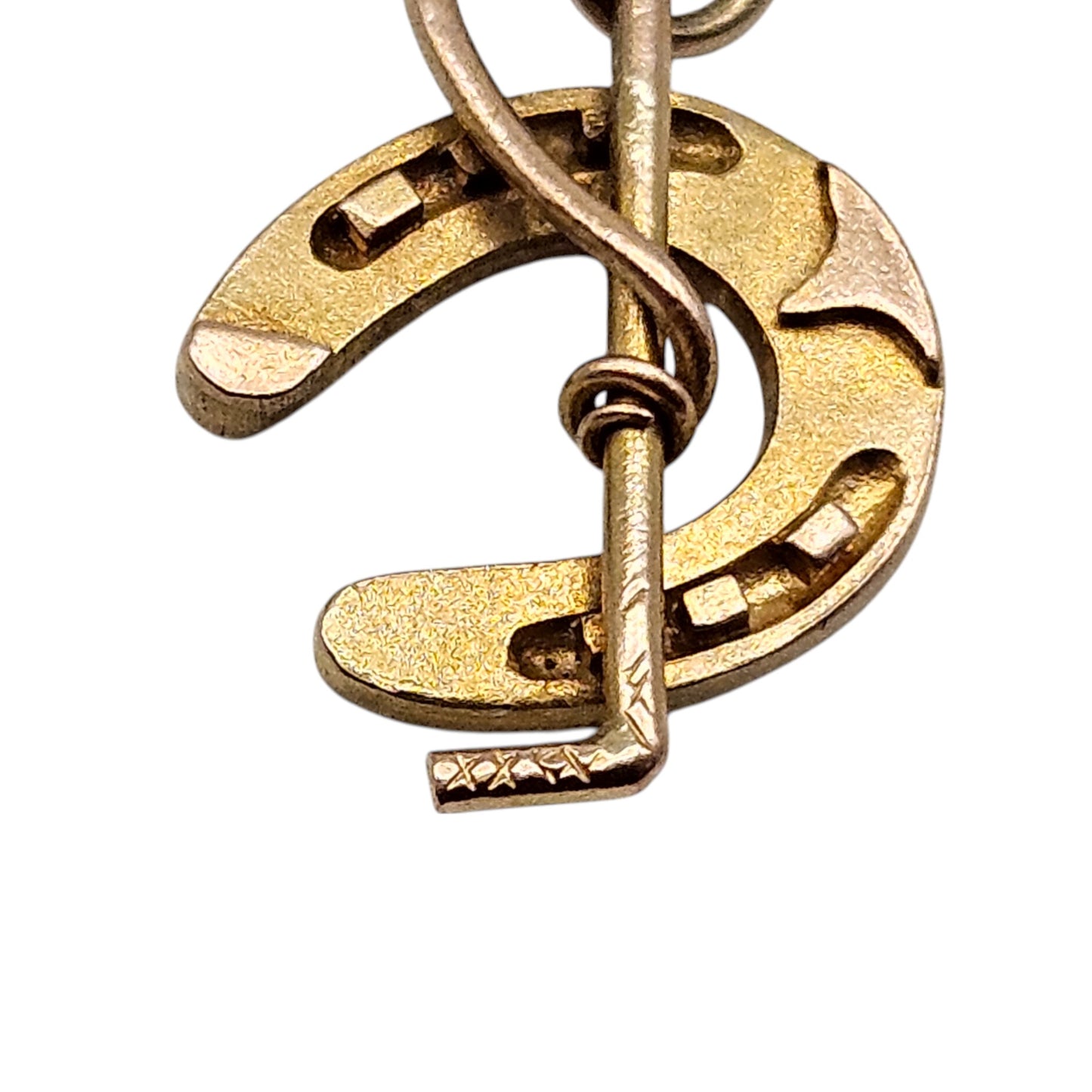 9ct Yellow Gold Horseshoe & Riding Crop Charm c.1960's L 1.5 cm 0.8 g.