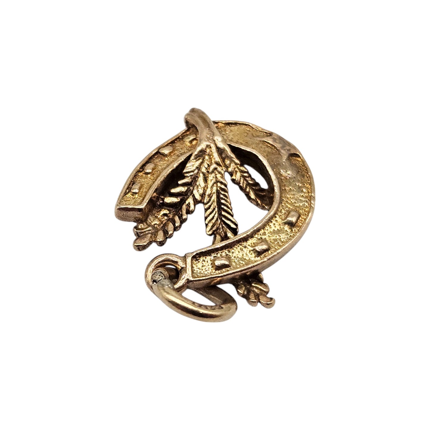 9ct 375 Yellow Gold Horseshoe With Wheat Lucky Charm 1955 L 1.2 cm 1.2 g.