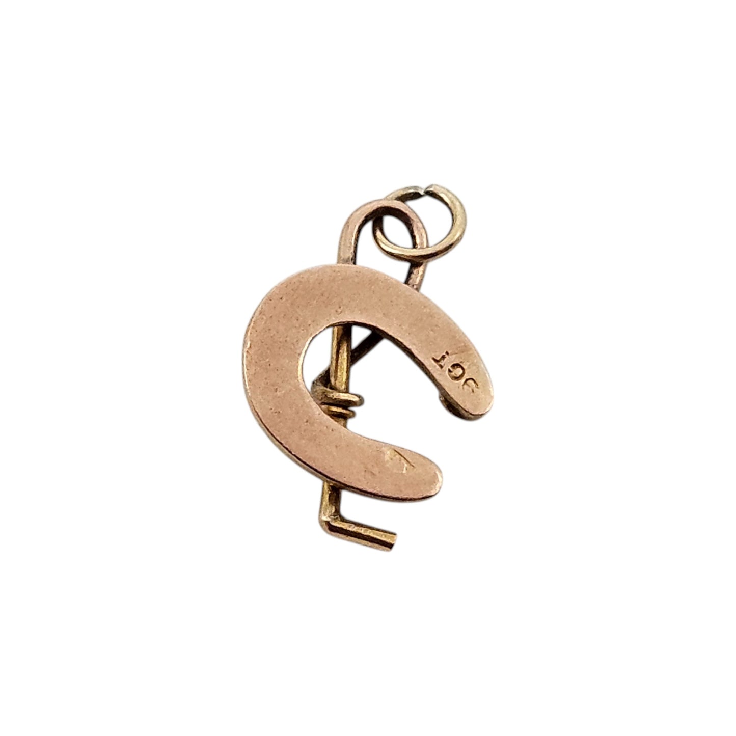 9ct Yellow Gold Horseshoe & Riding Crop Charm c.1960's L 1.5 cm 0.8 g.