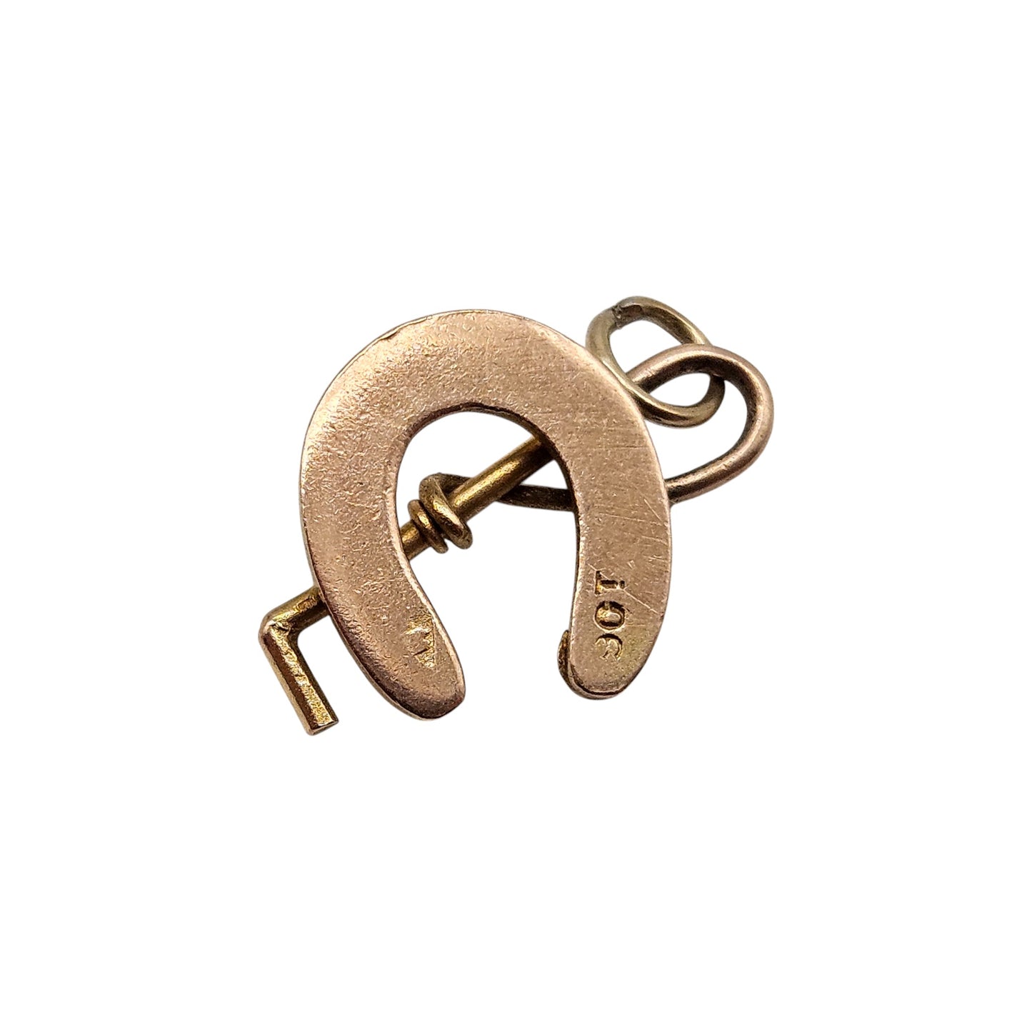 9ct Yellow Gold Horseshoe & Riding Crop Charm c.1960's L 1.5 cm 0.8 g.