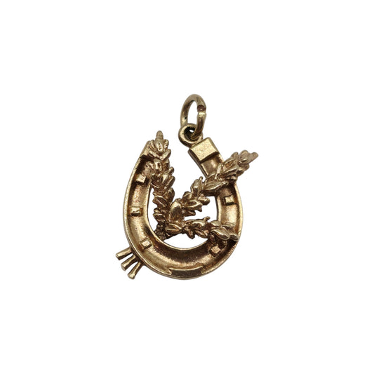 9ct 375 Yellow Gold Horseshoe Wheat Charm 1972 L 1.6 cm 2.7 g.