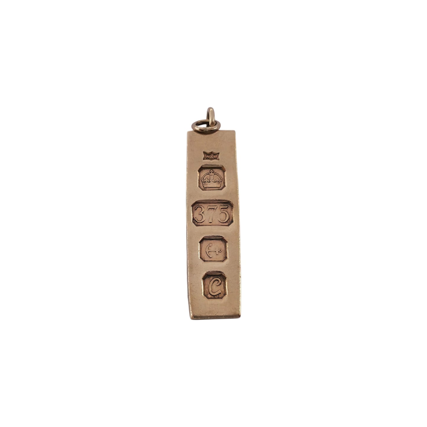 9ct 375 Yellow Gold Ingot Charm 1977 L 2.9 cm 7.9 g.