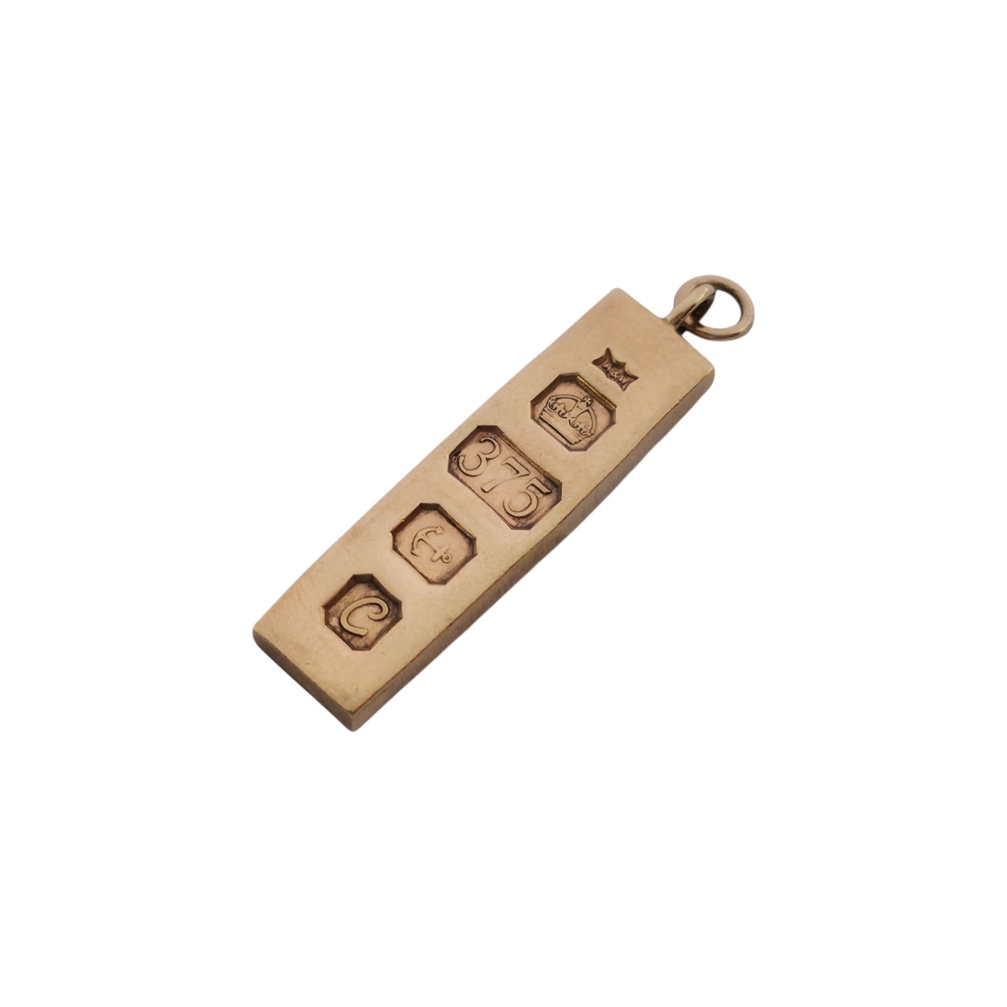 9ct 375 Yellow Gold Ingot Charm 1977 L 2.9 cm 7.9 g.