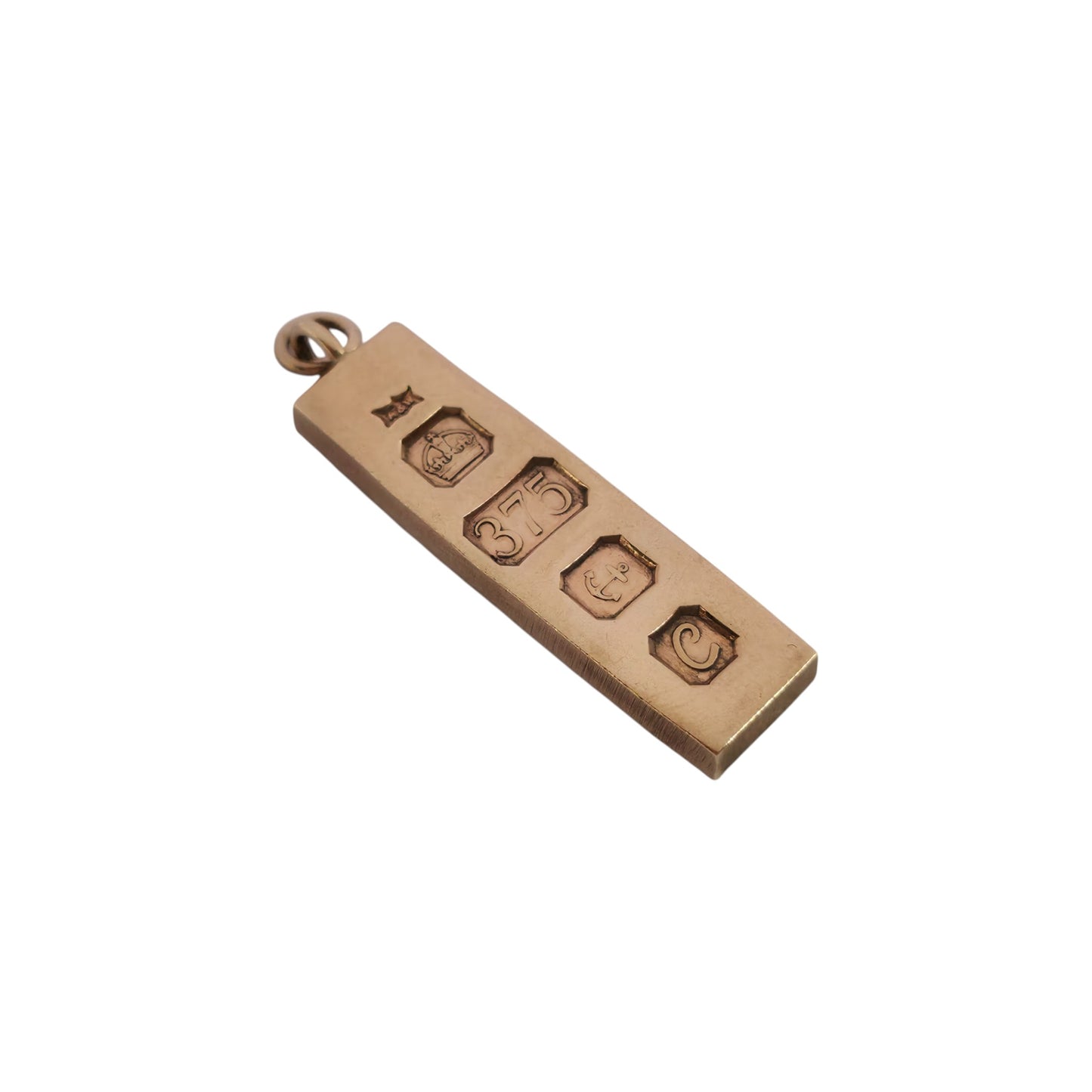 9ct 375 Yellow Gold Ingot Charm 1977 L 2.9 cm 7.9 g.
