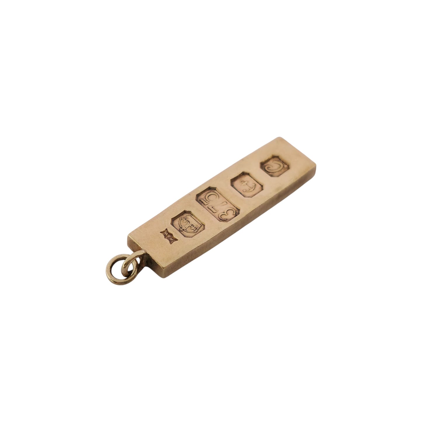 9ct 375 Yellow Gold Ingot Charm 1977 L 2.9 cm 7.9 g.