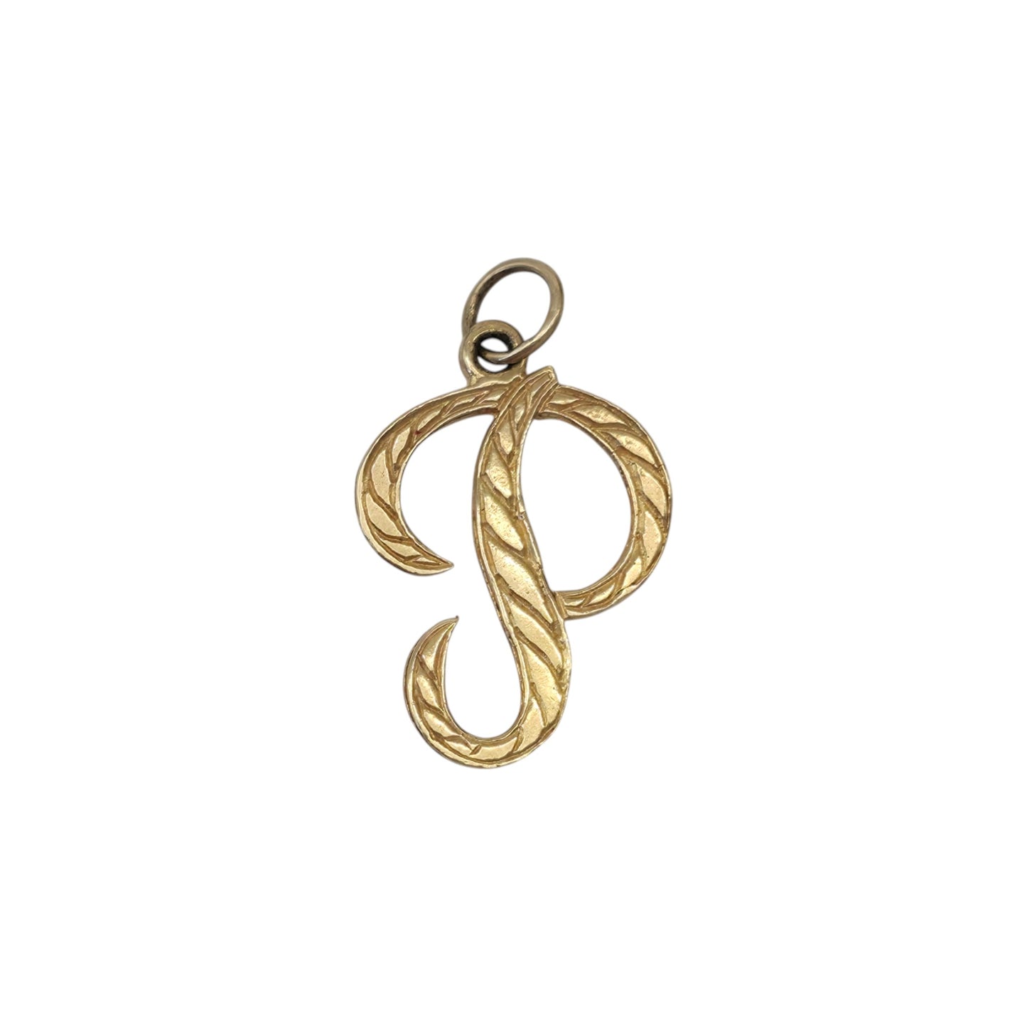 9ct 375 Yellow Gold Initial "P" Letter Charm 1972 L 1.5 cm 0.7 g.