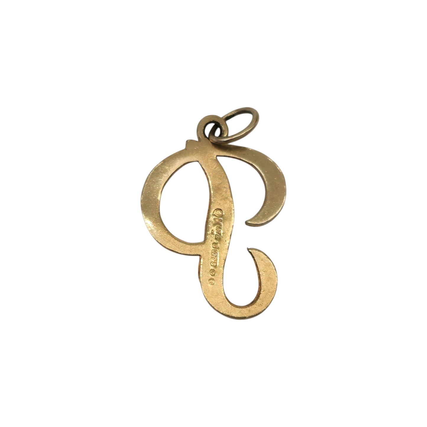 9ct 375 Yellow Gold Initial "P" Letter Charm 1972 L 1.5 cm 0.7 g.