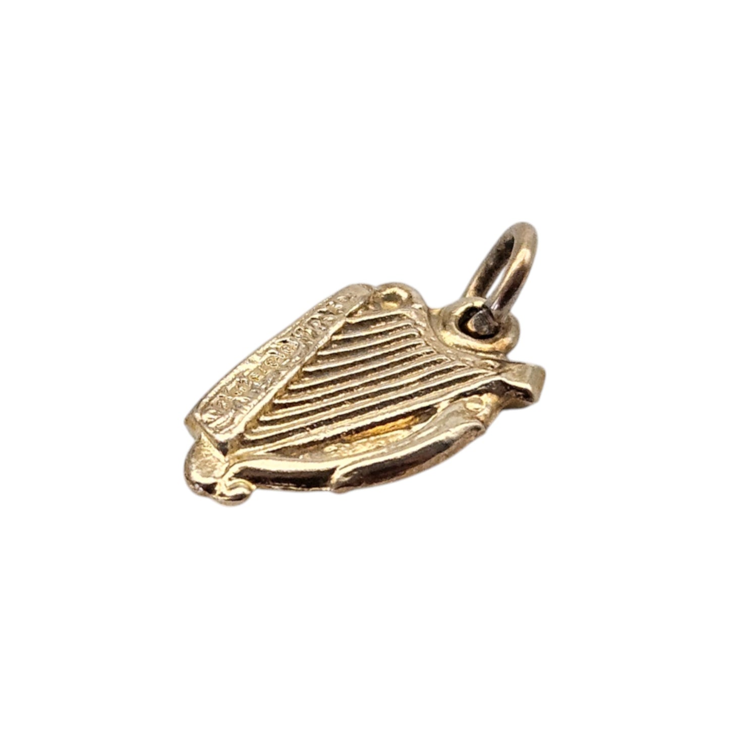 9ct 375 Yellow Gold Irish Harp Charm 1967 L 1.3 cm 0.5 g.