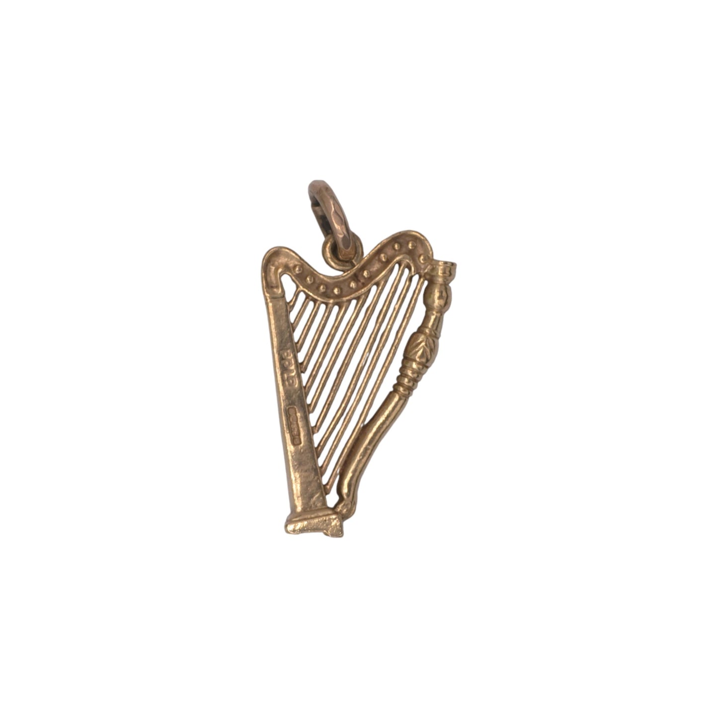 9ct 375 Yellow Gold irish Harp Charm 1978 L 2.0 cm 1.9 g.