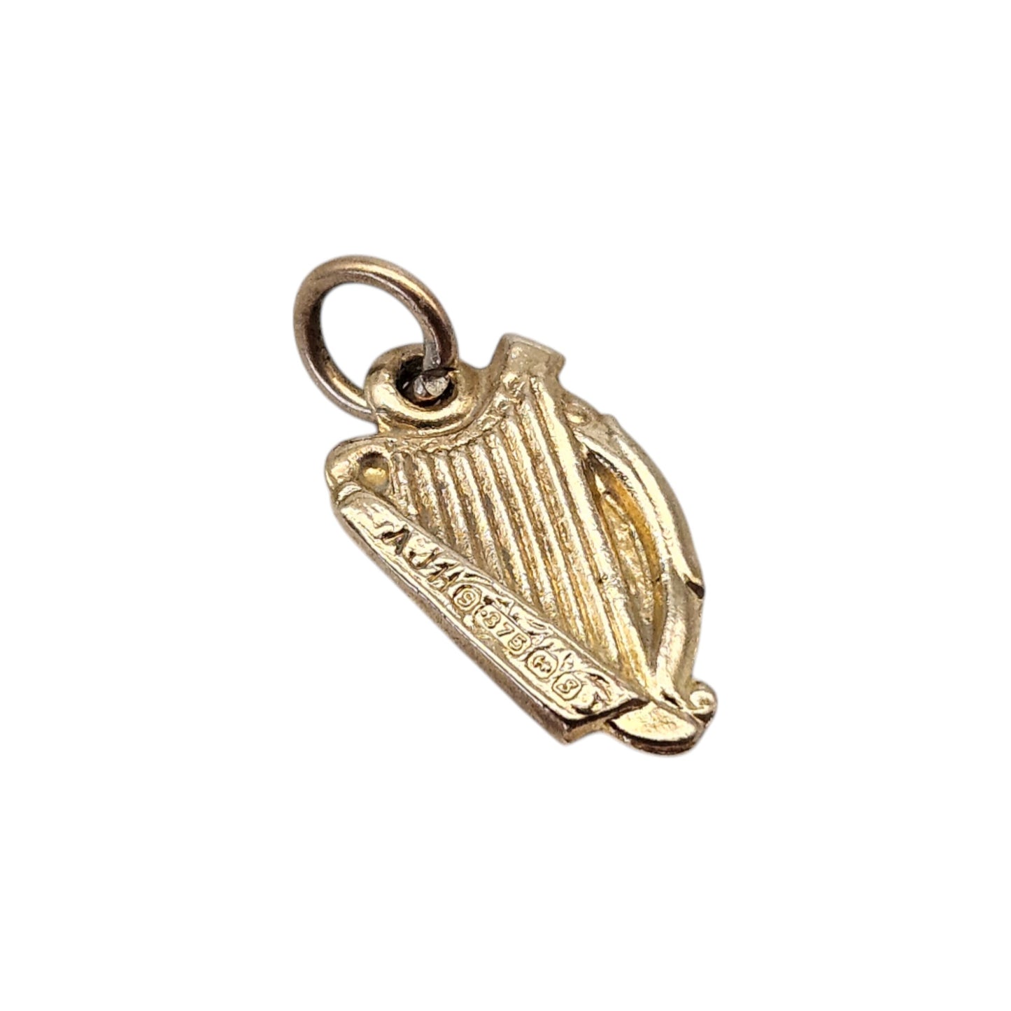 9ct 375 Yellow Gold Irish Harp Charm 1967 L 1.3 cm 0.5 g.