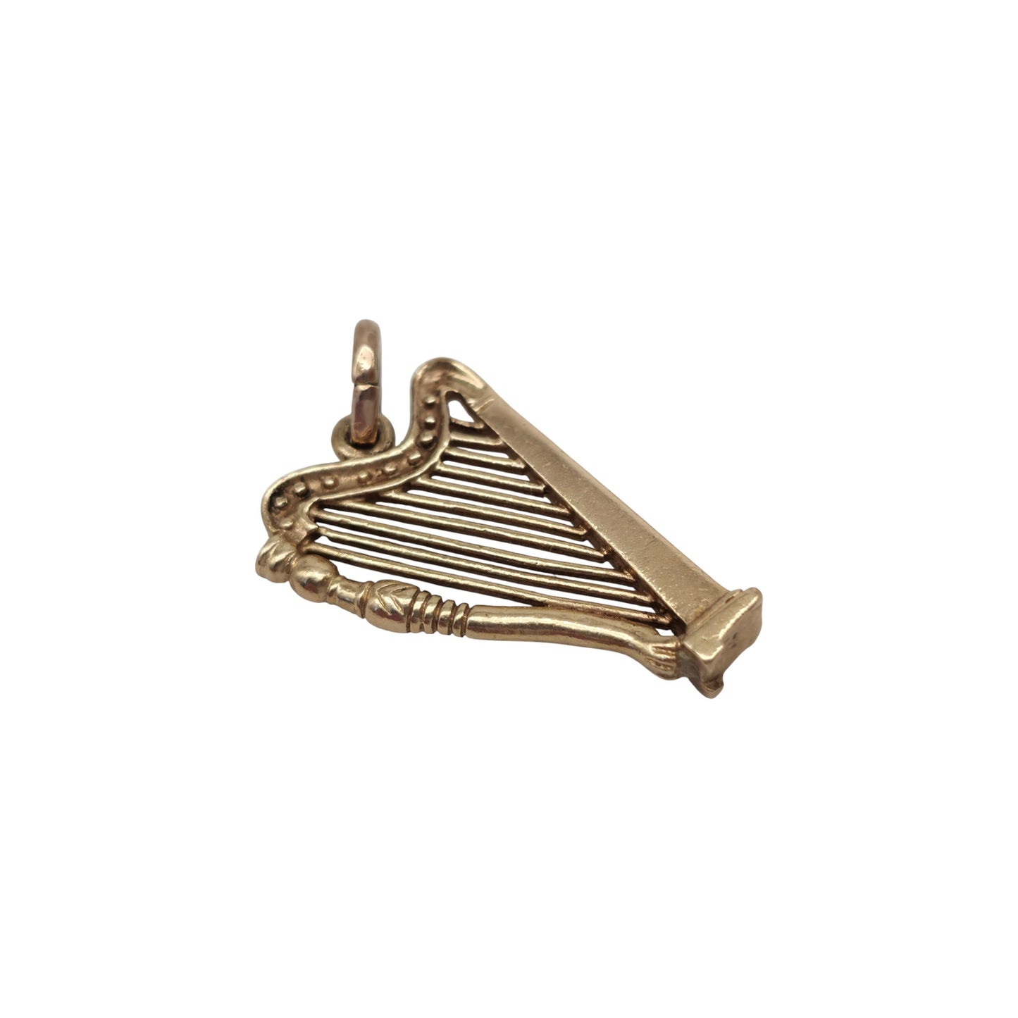 9ct 375 Yellow Gold irish Harp Charm 1978 L 2.0 cm 1.9 g.