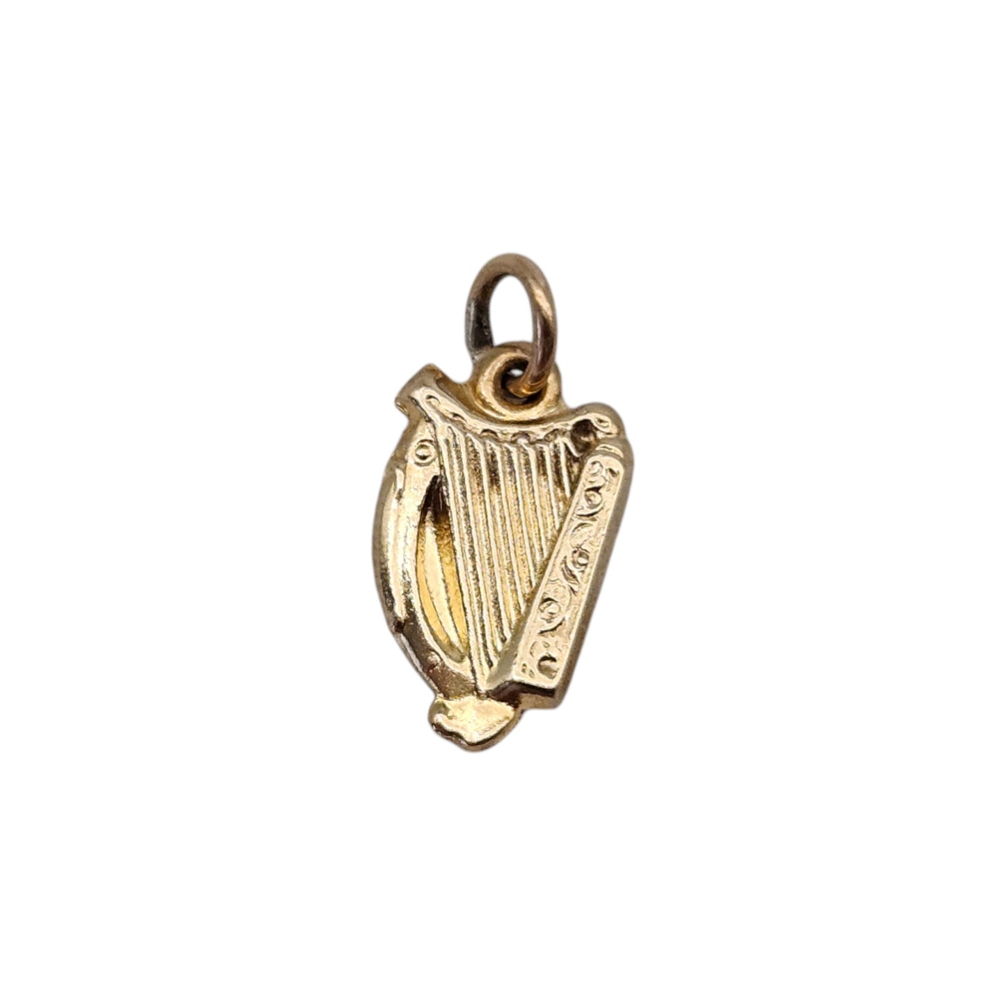 9ct 375 Yellow Gold Irish Harp Charm 1967 L 1.3 cm 0.5 g.