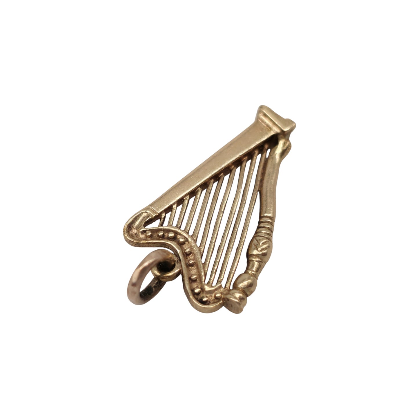 9ct 375 Yellow Gold irish Harp Charm 1978 L 2.0 cm 1.9 g.