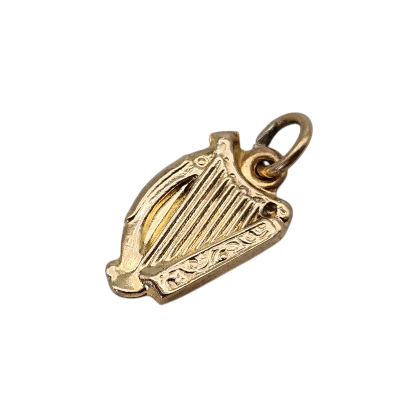 9ct 375 Yellow Gold Irish Harp Charm 1967 L 1.3 cm 0.5 g.