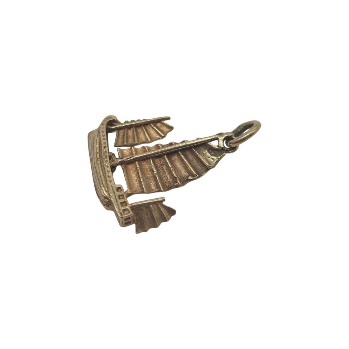 9ct 375 Yellow Gold Junk Boat Charm 1964 L 1.6 cm 1.5 g.
